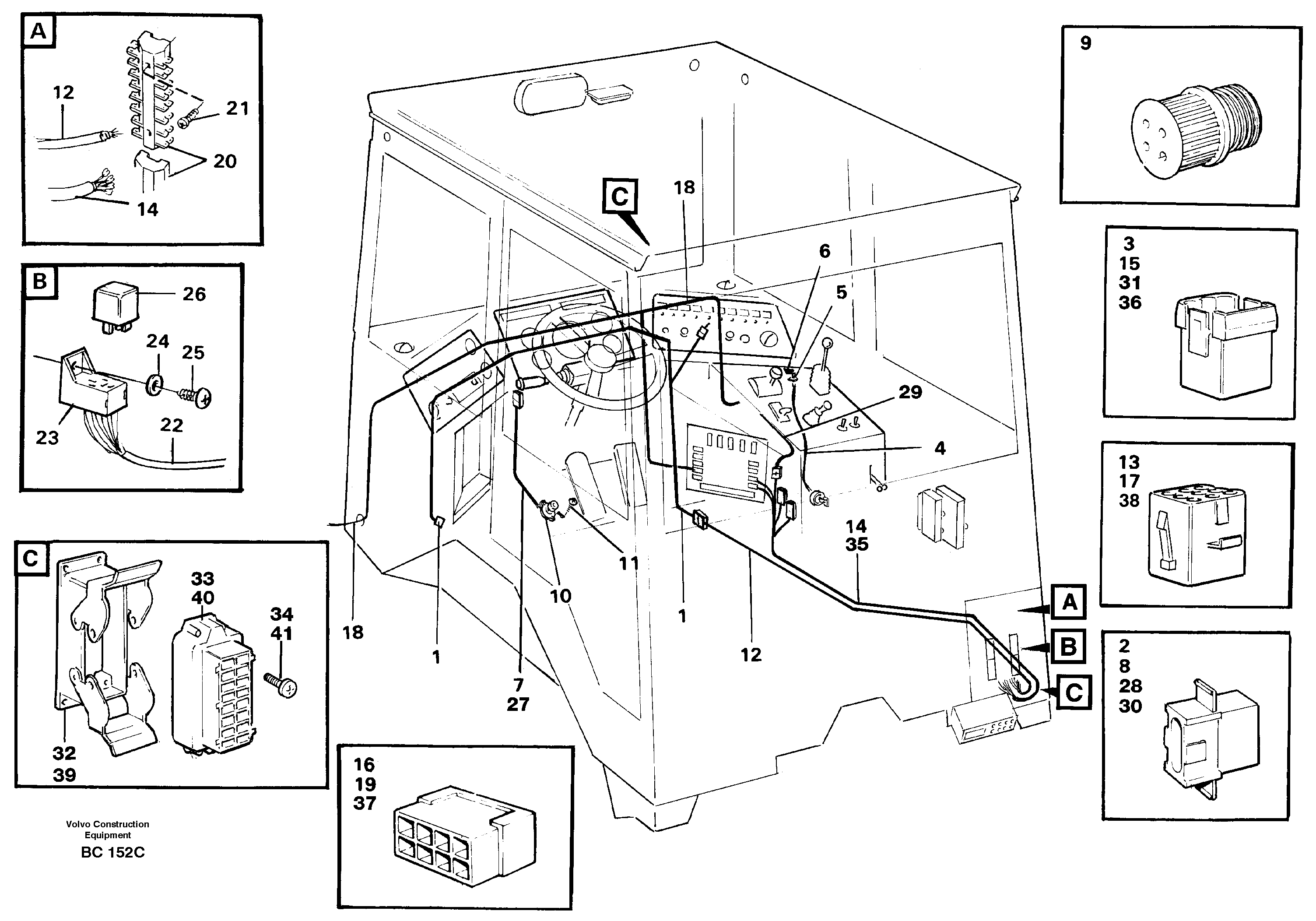 Cable harnesses, cab — volvo parts diagram