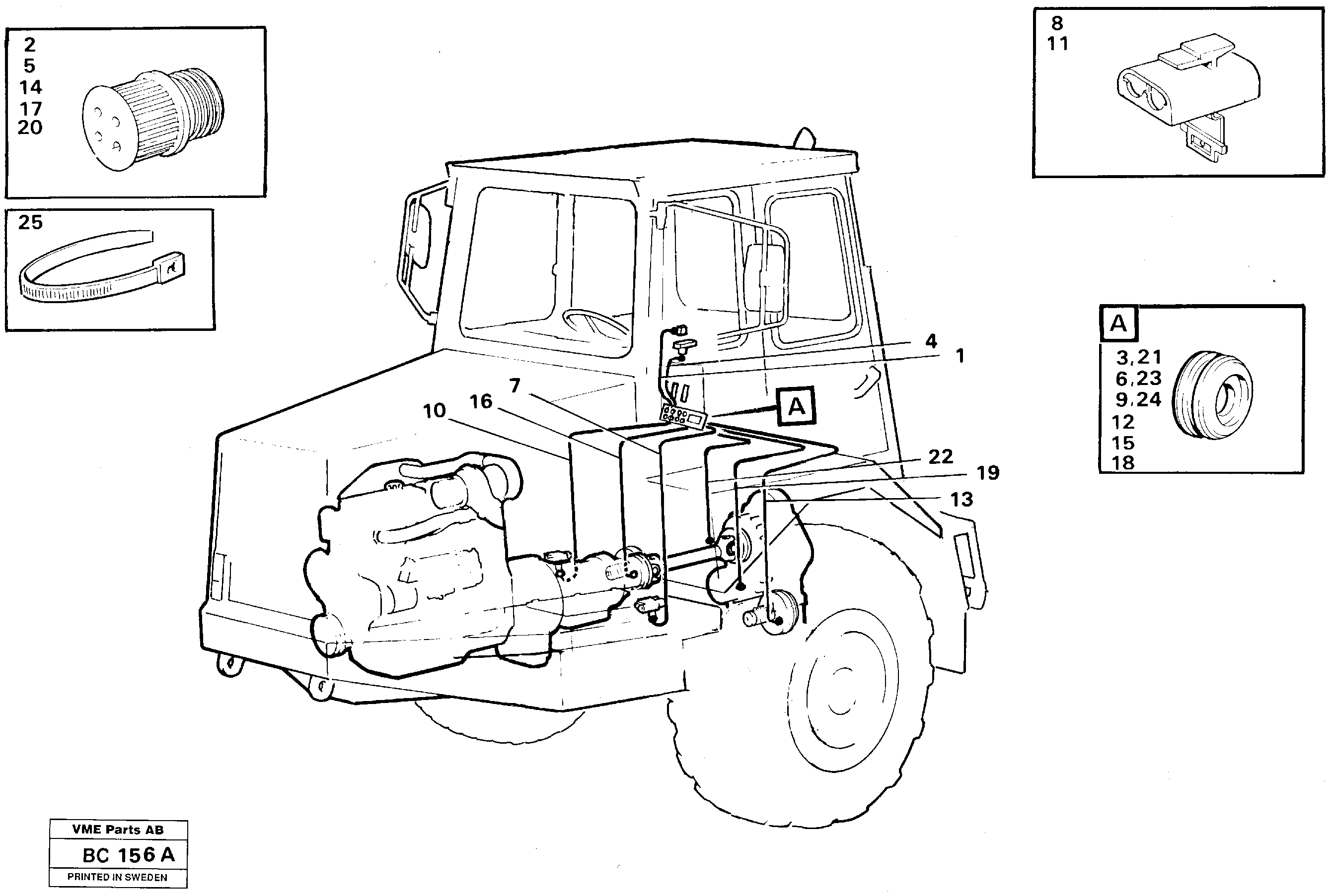 Cable harnesses, front  SER NO-9061,-60608 6x6 -68116 4x4 USA.-70128 BRAZIL — volvo parts diagram