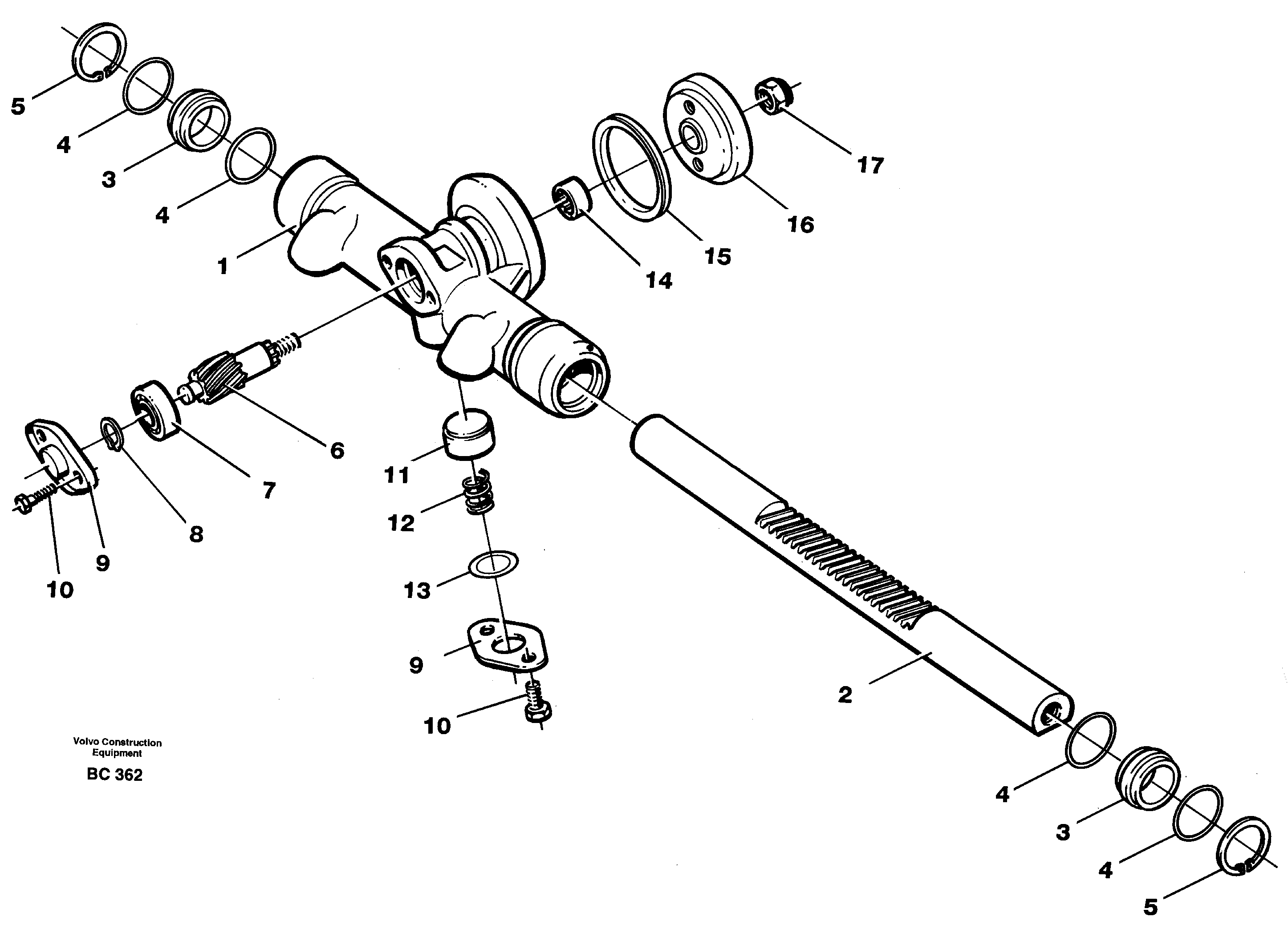 Rack gear  SER NO 9922-, 60138- 4X4 60844- 6X6 USA,70153- BRAZIL — volvo parts diagram
