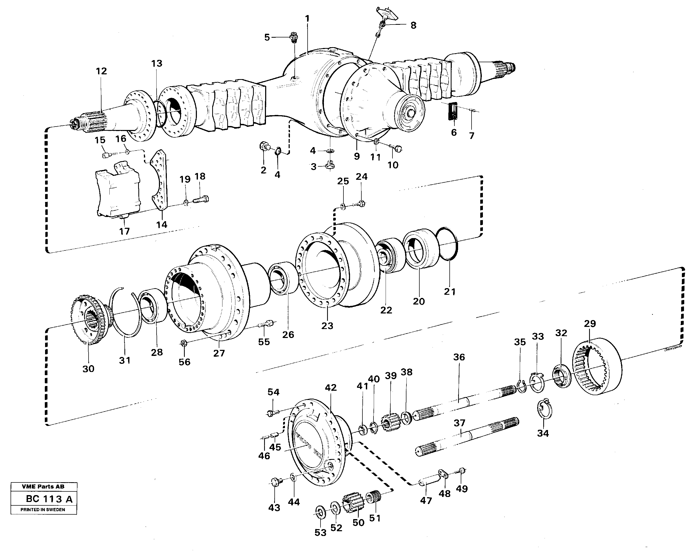 Planet axle, rear.  PROD NO 23538, AH54D — volvo parts diagram