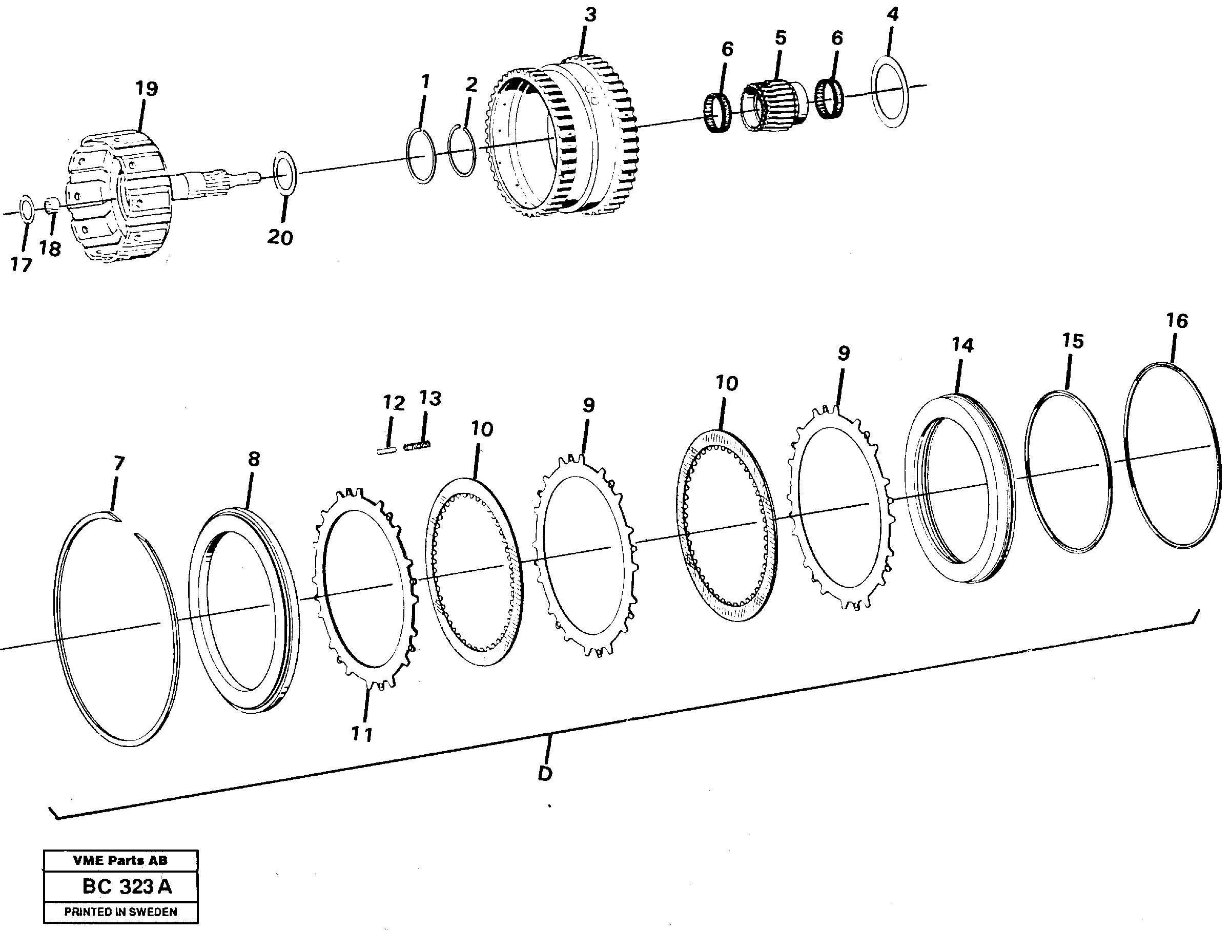 Clutch and brake, D — volvo parts diagram