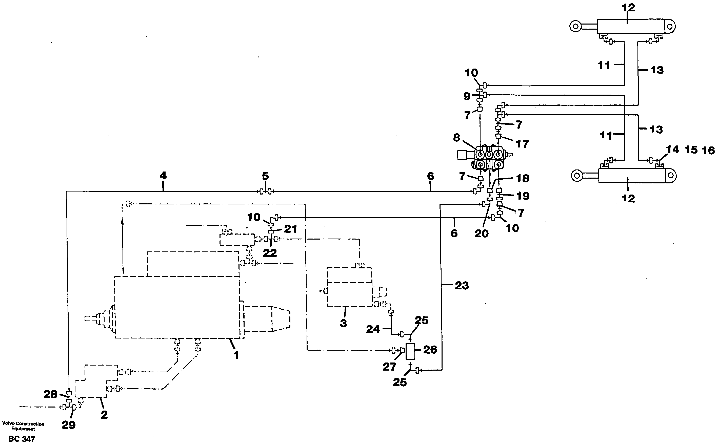Hydraulic system  A25c 4x4 SER NO 7977 -, ( Japanese version ) — volvo parts diagram