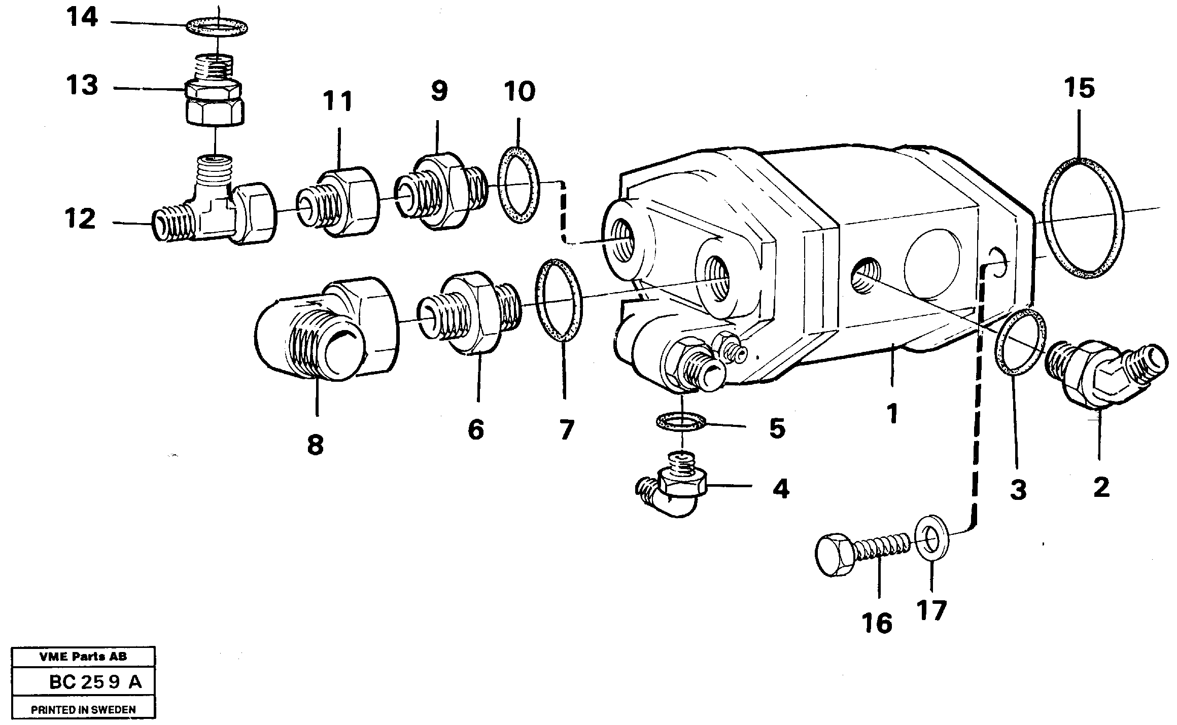 Hydraulic pump with fitting parts — volvo parts diagram