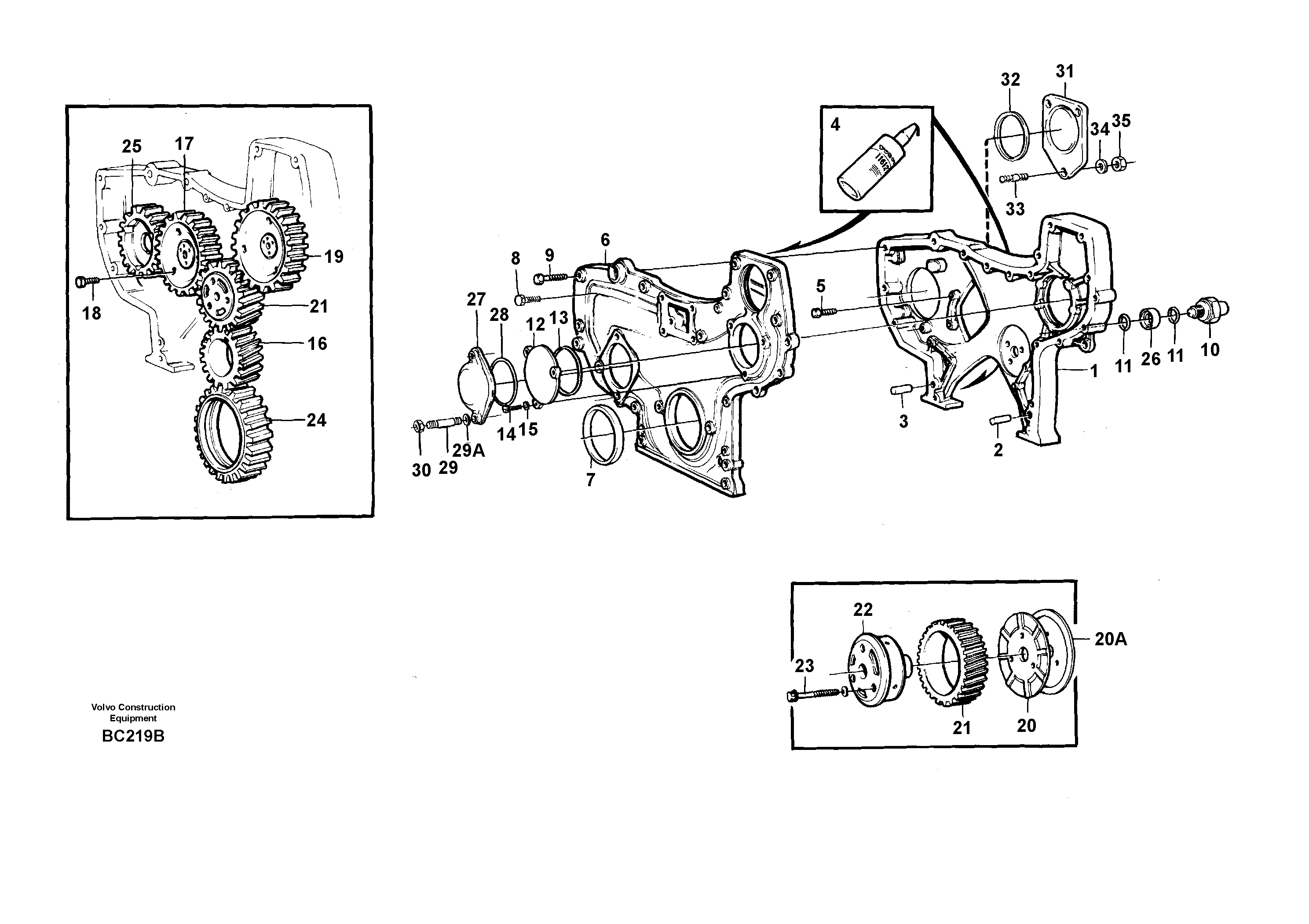 Timing gear casing and gears — volvo parts diagram
