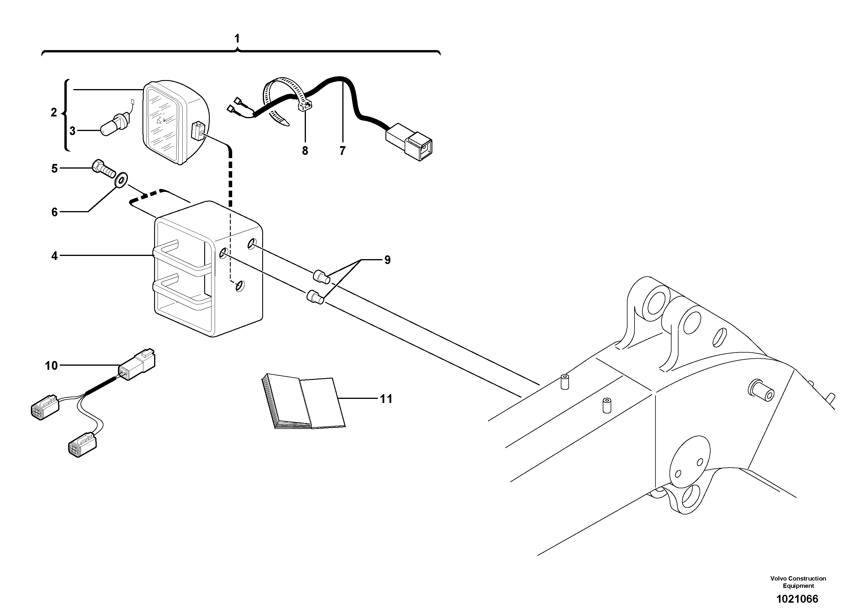 Work light on boom  RH — volvo parts diagram