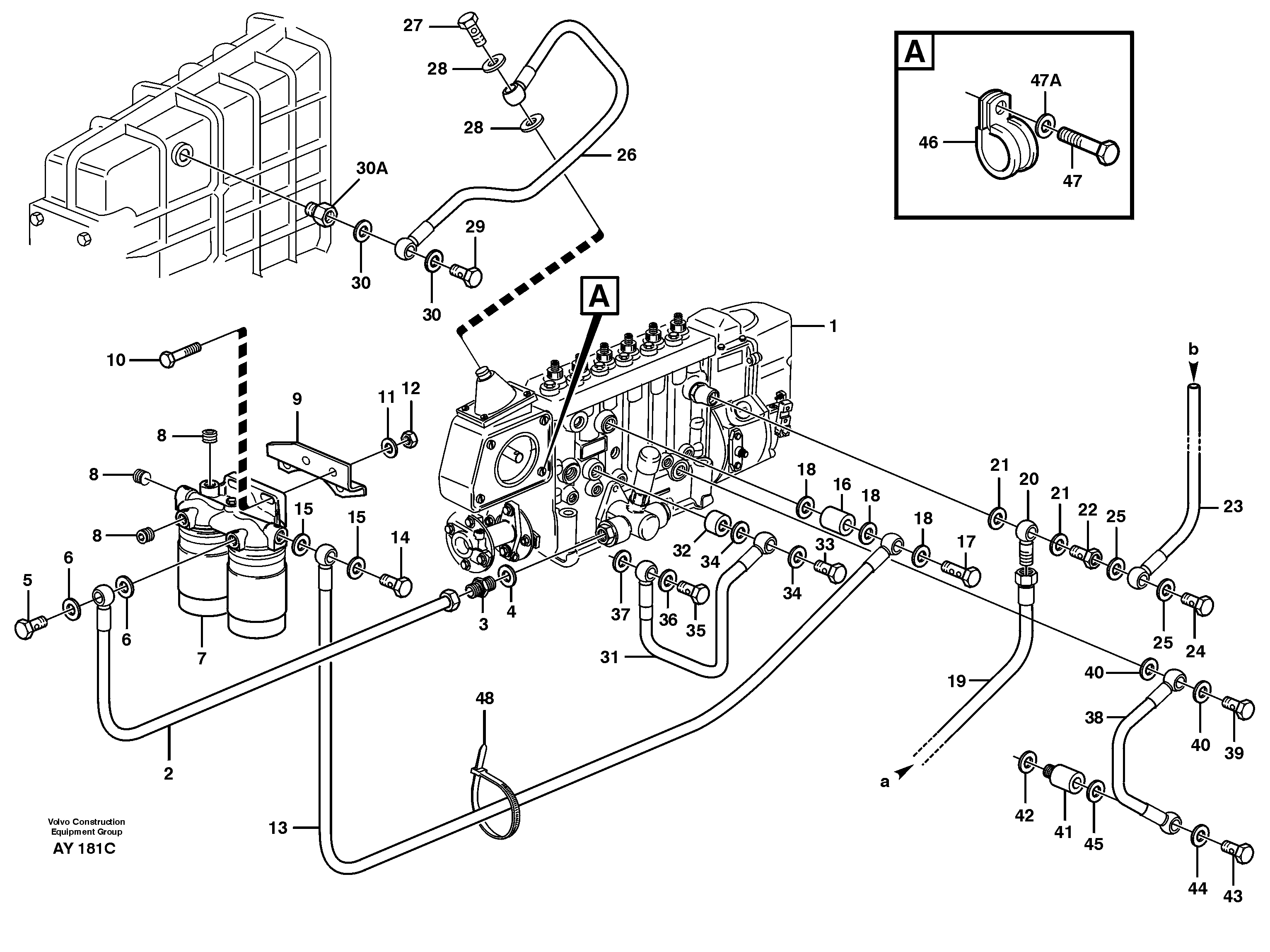 Fuel pipes, injection pump - fuel filter — volvo parts diagram