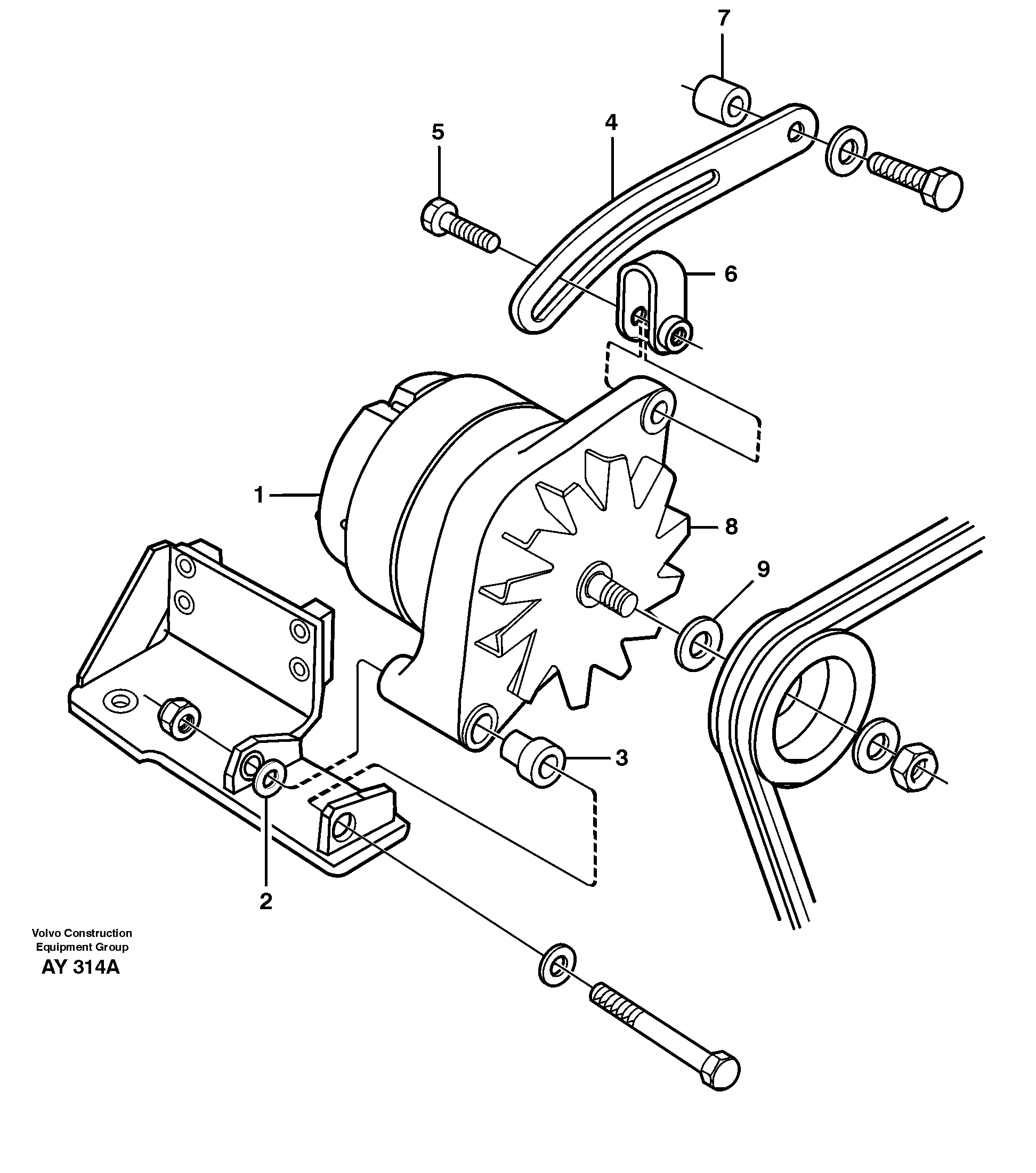 Alternator 80a with fitting parts 93758 — volvo parts diagram