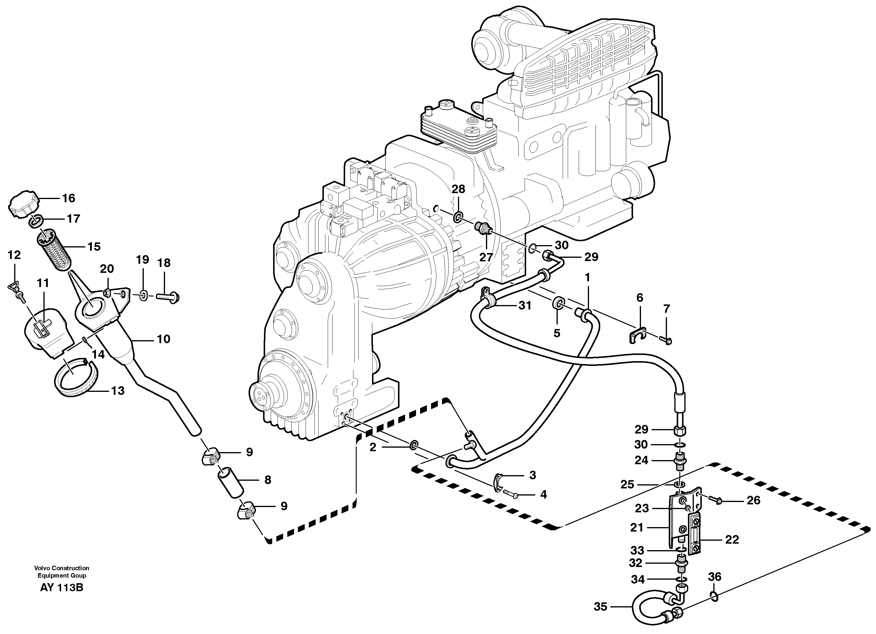 Oil filler, level inspection glass and drainage. — volvo parts diagram