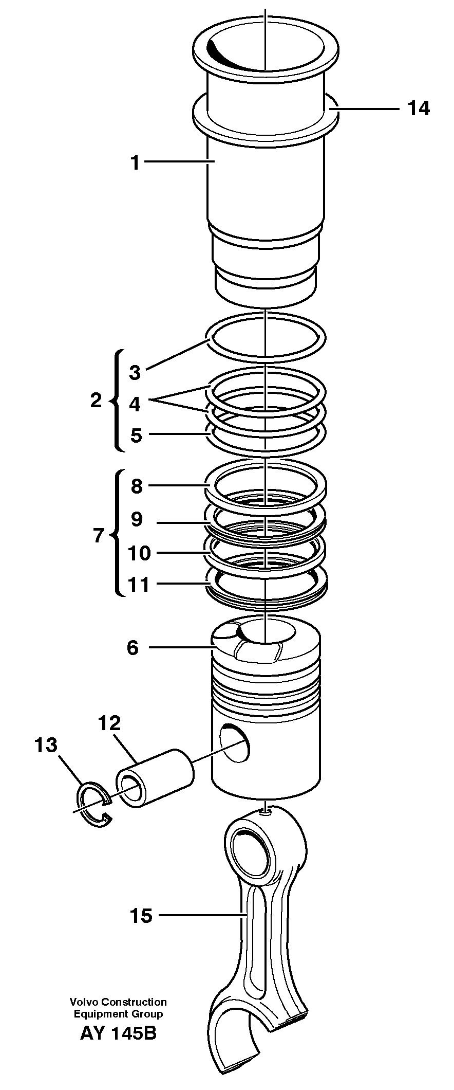 Cylinder liner and piston ENG - 249224 — volvo parts diagram