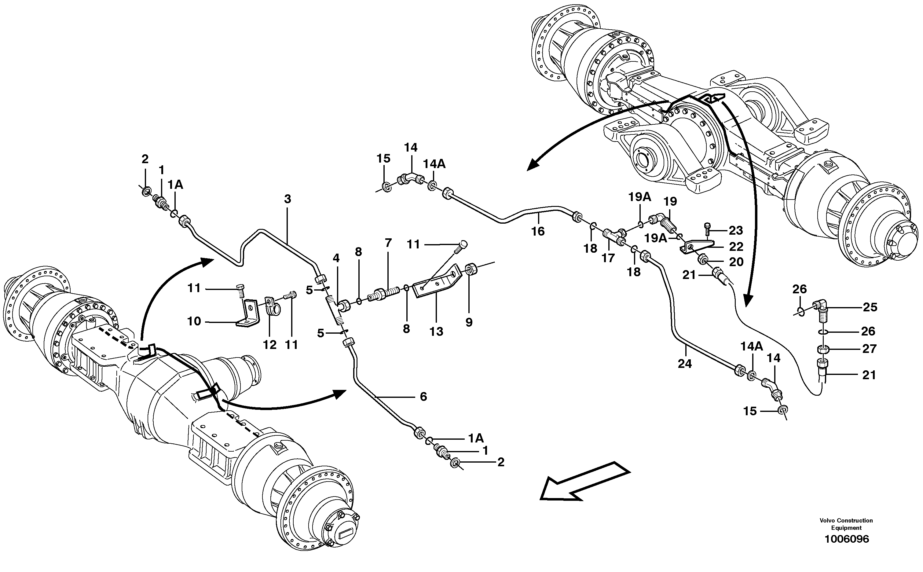 Brake pipes, front axle and rear axle — volvo parts diagram
