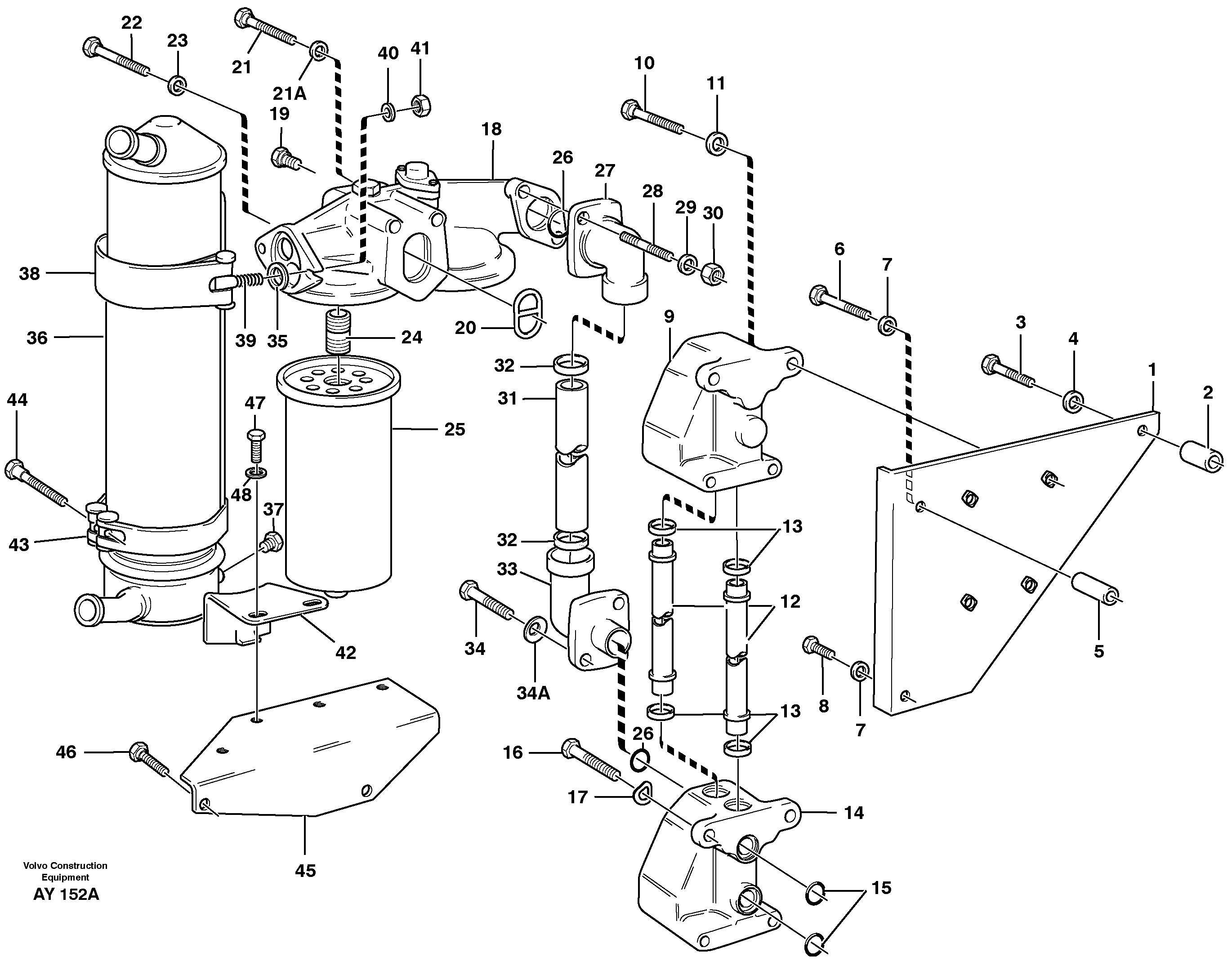 Oil-cooler, oilfilter with mountings — volvo parts diagram