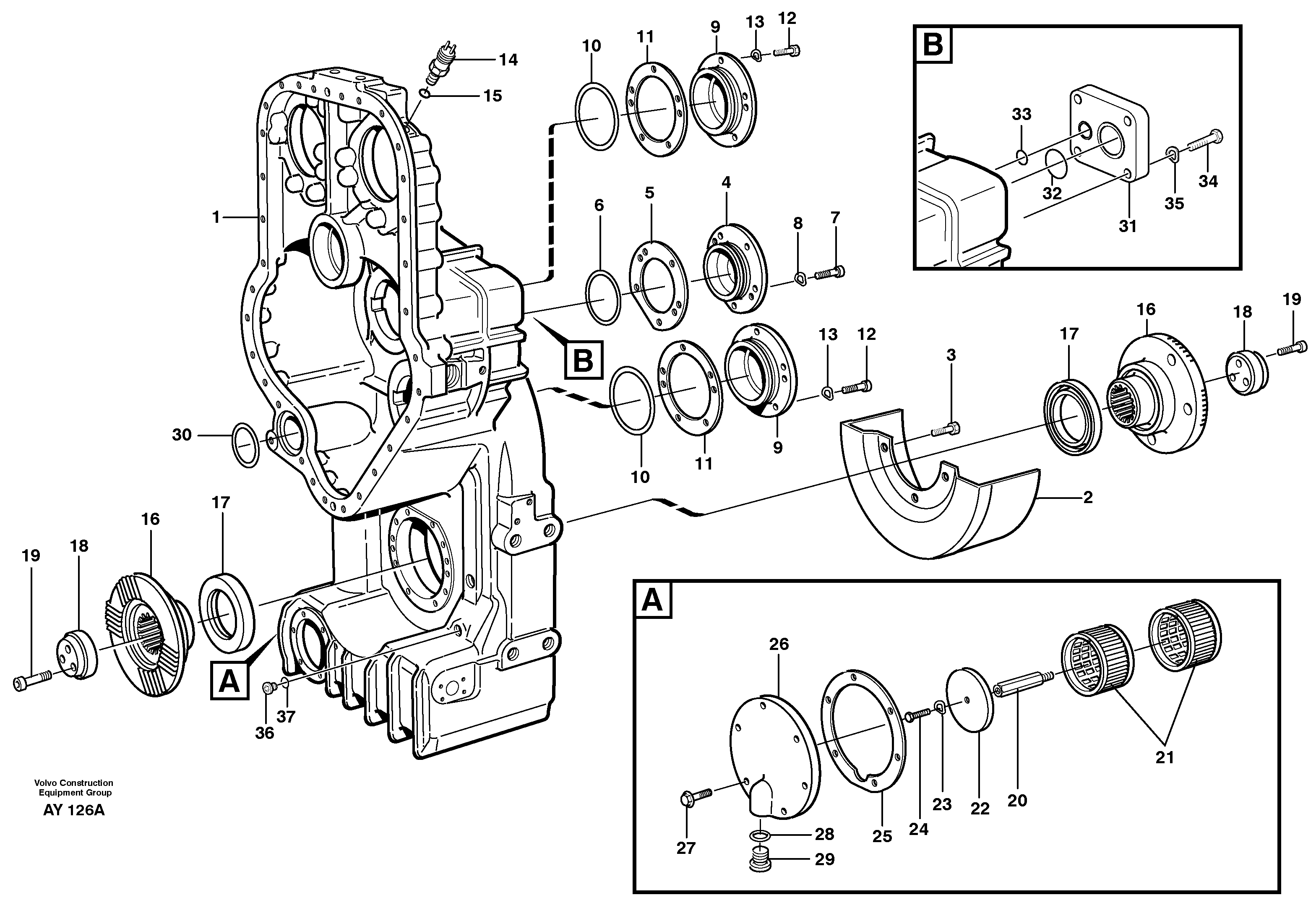 Transfer case, housing and covers 22503 — volvo parts diagram