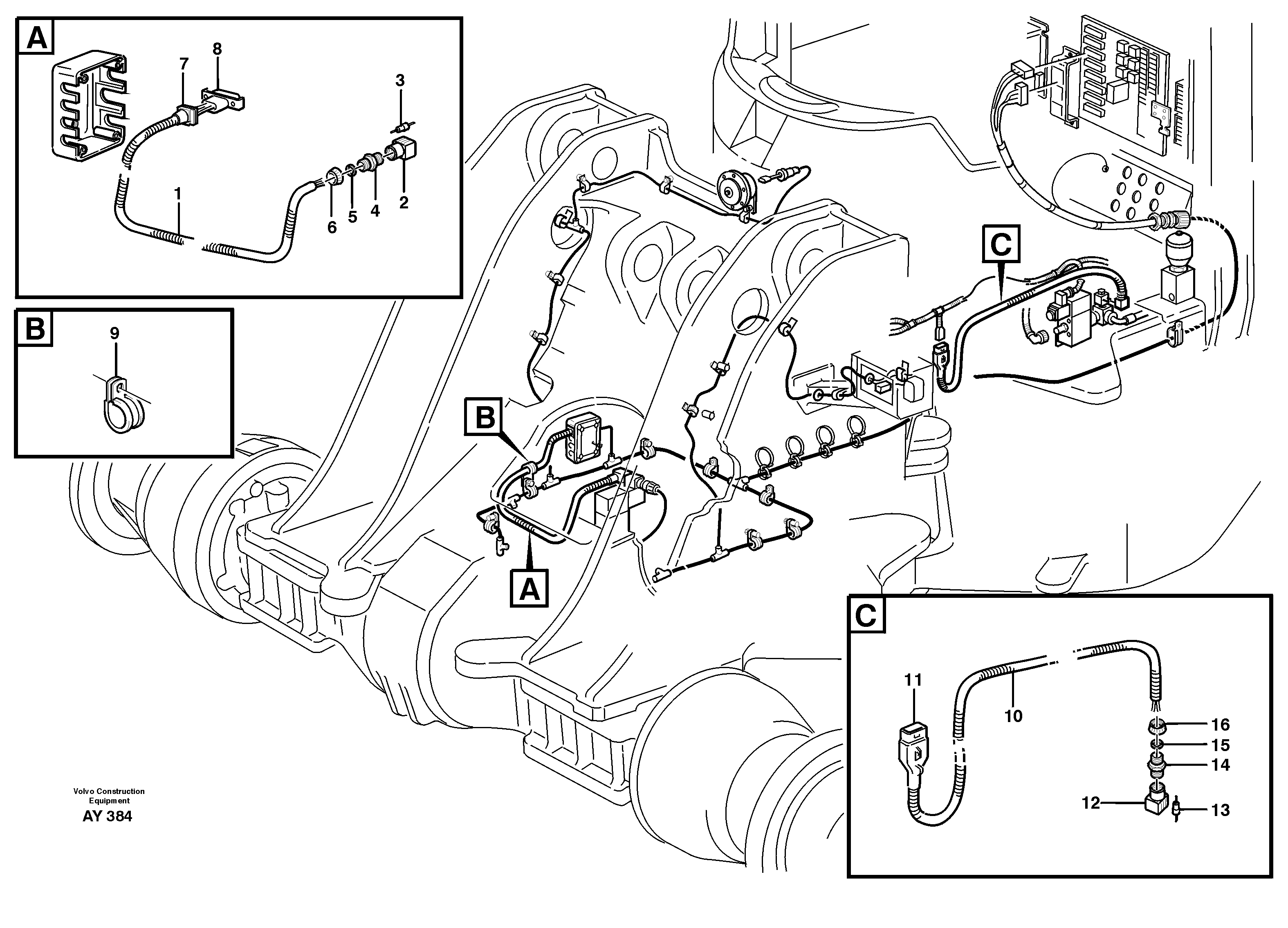 Cable harness, attachmentbracket.  93695, 80172 — volvo parts diagram