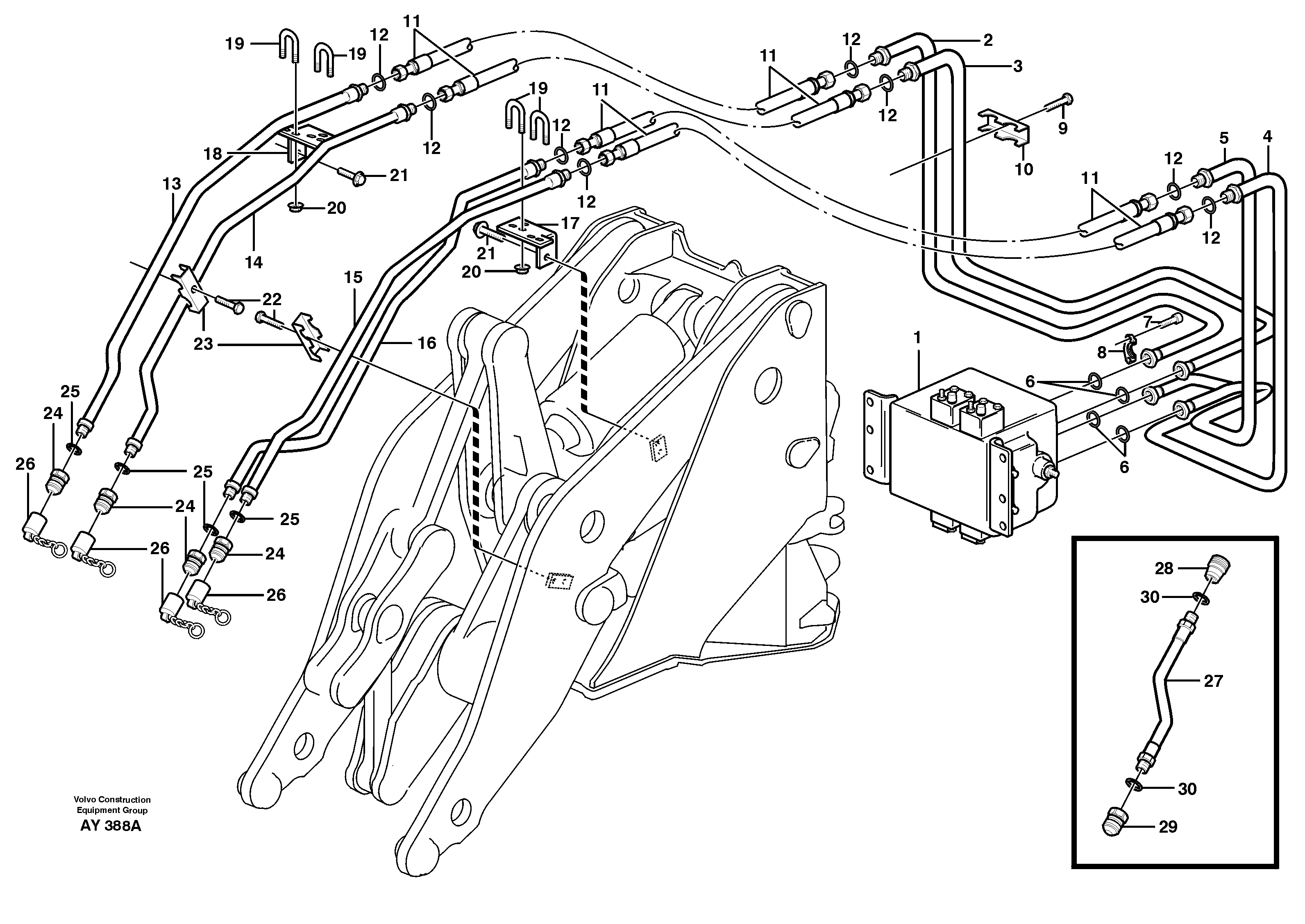 Pressure lines, 3rd and 4th function.  93573 — volvo parts diagram
