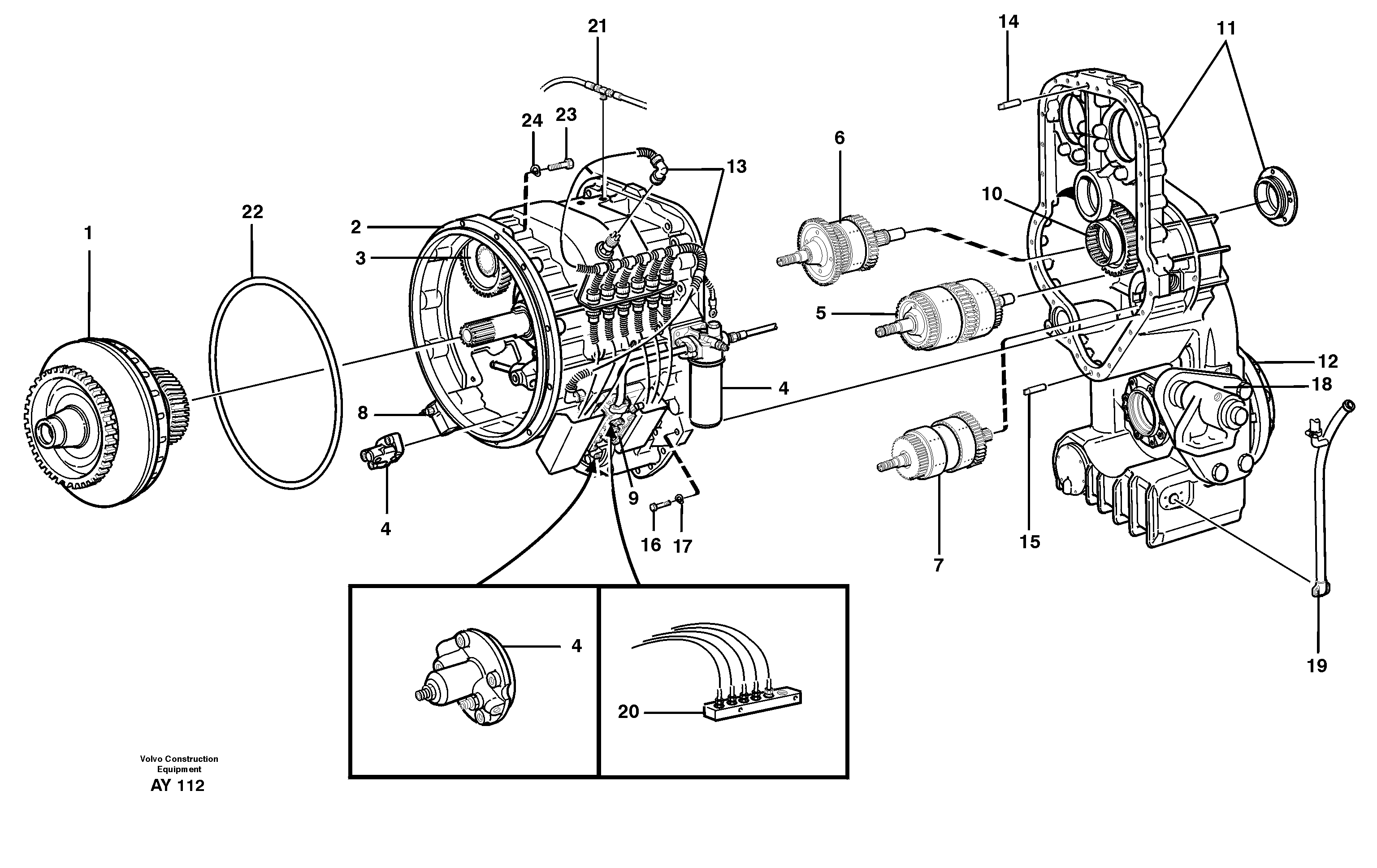 Hydraulic transmission with fitting parts  HTE300 — volvo parts diagram