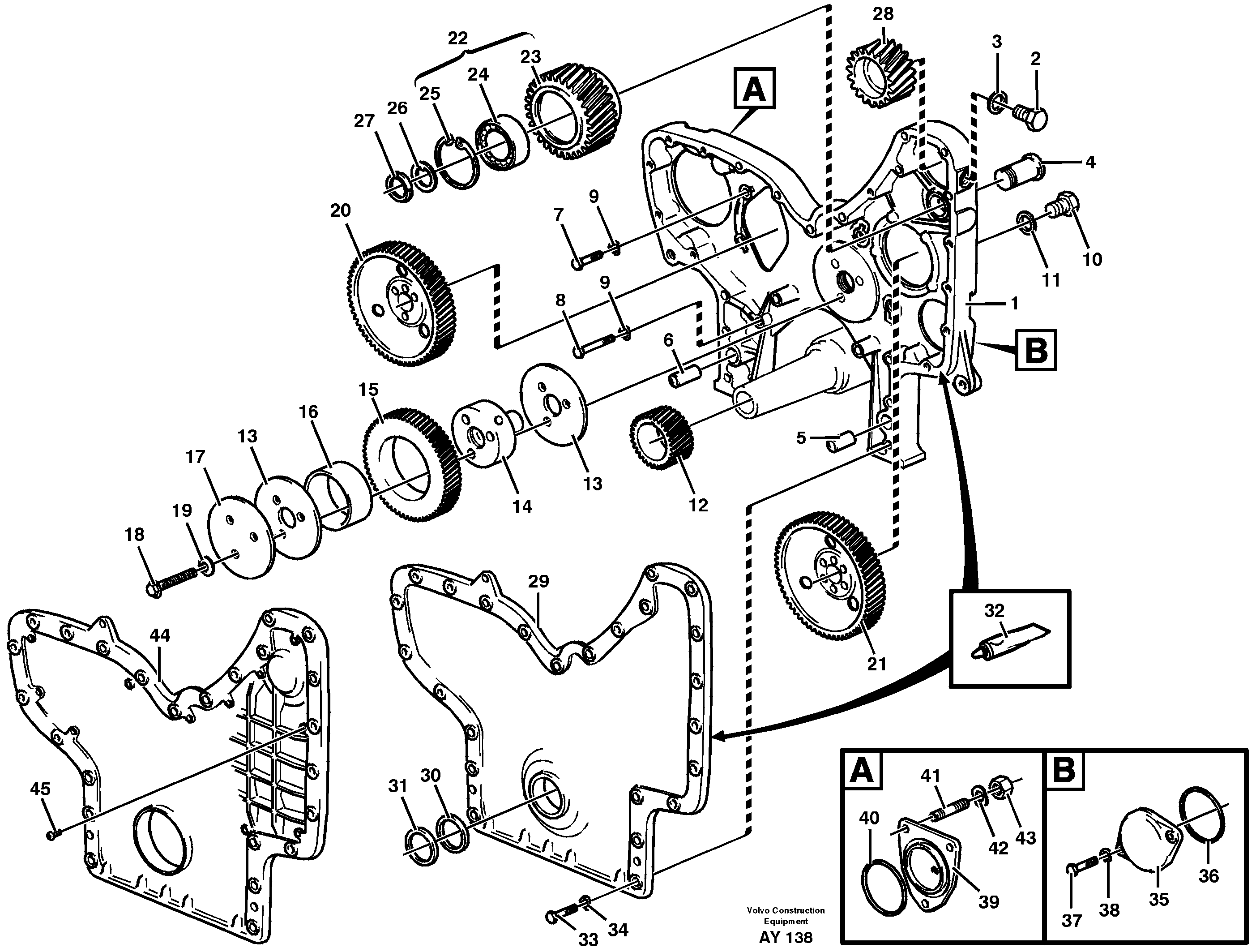 Timing gear casing and gears — volvo parts diagram