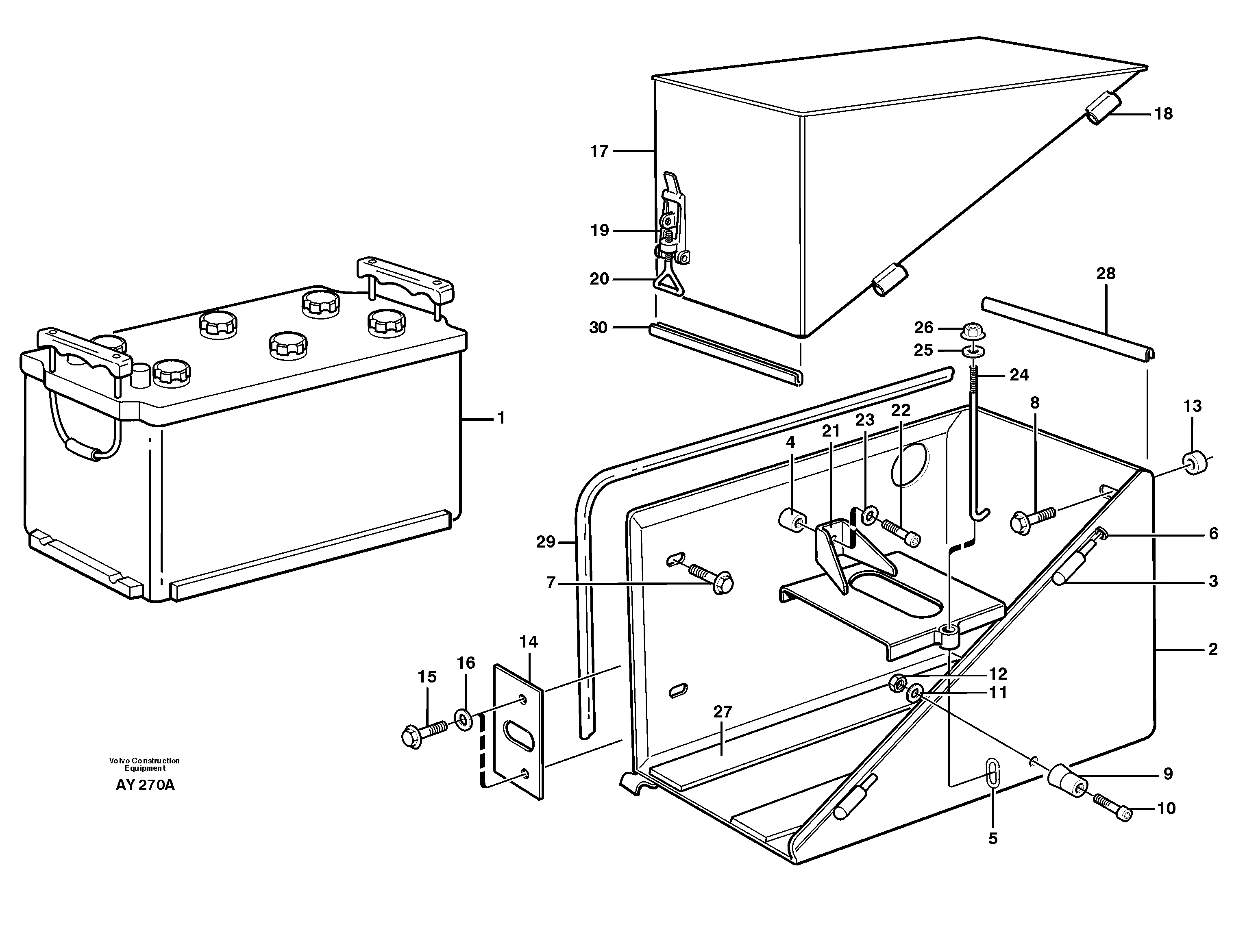Battery box with fitting parts — volvo parts diagram