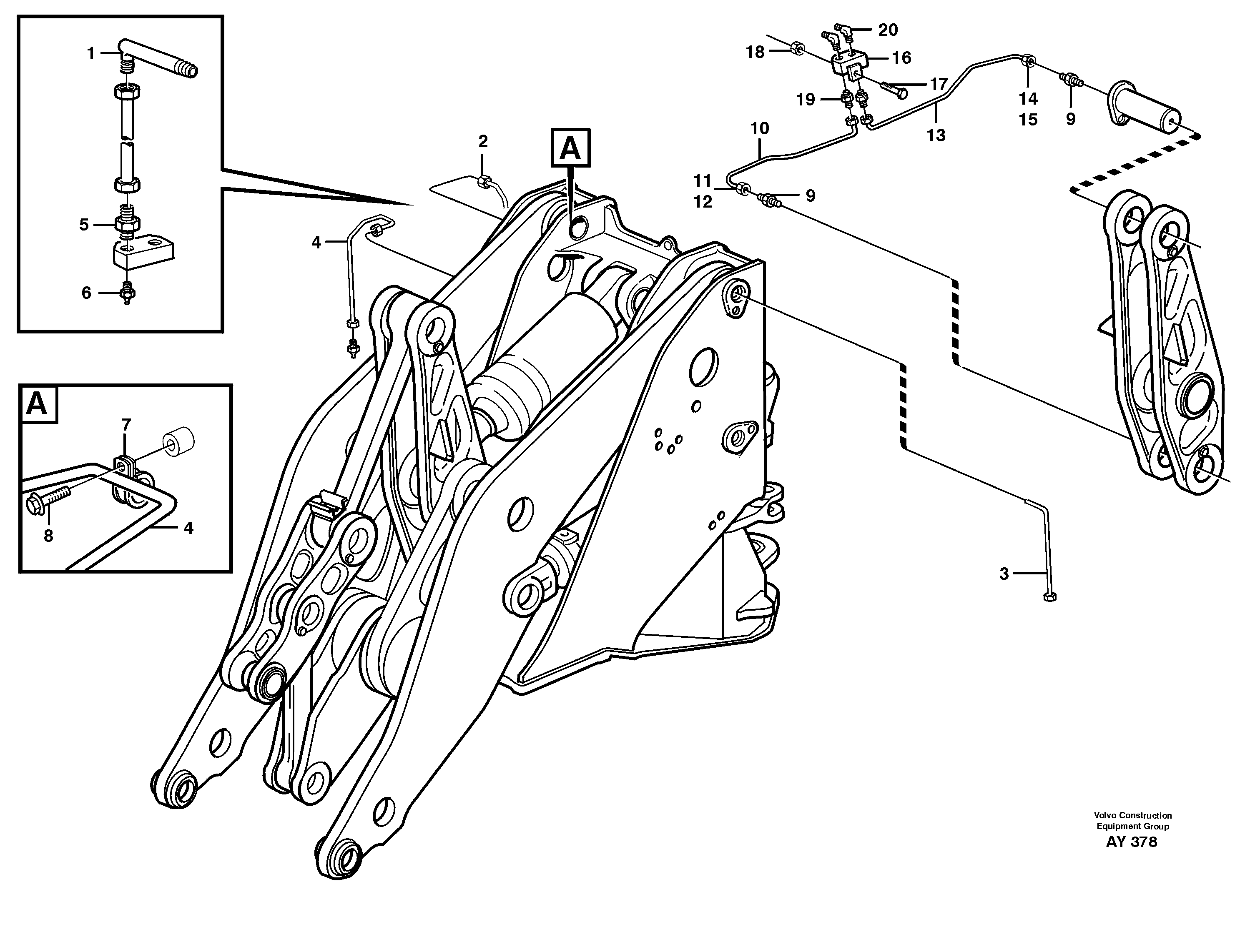 Extended lube points for lift arm system — volvo parts diagram
