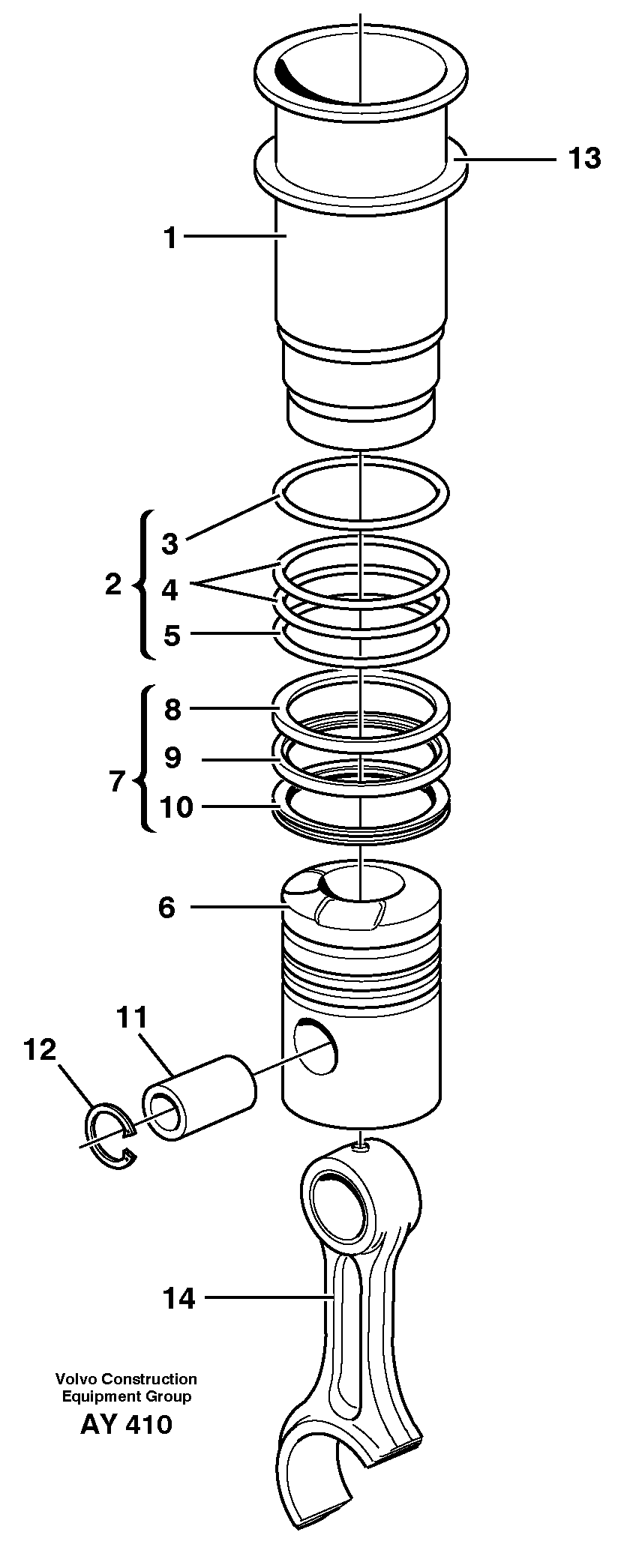 Cylinder liner and piston ENG 249225 - — volvo parts diagram