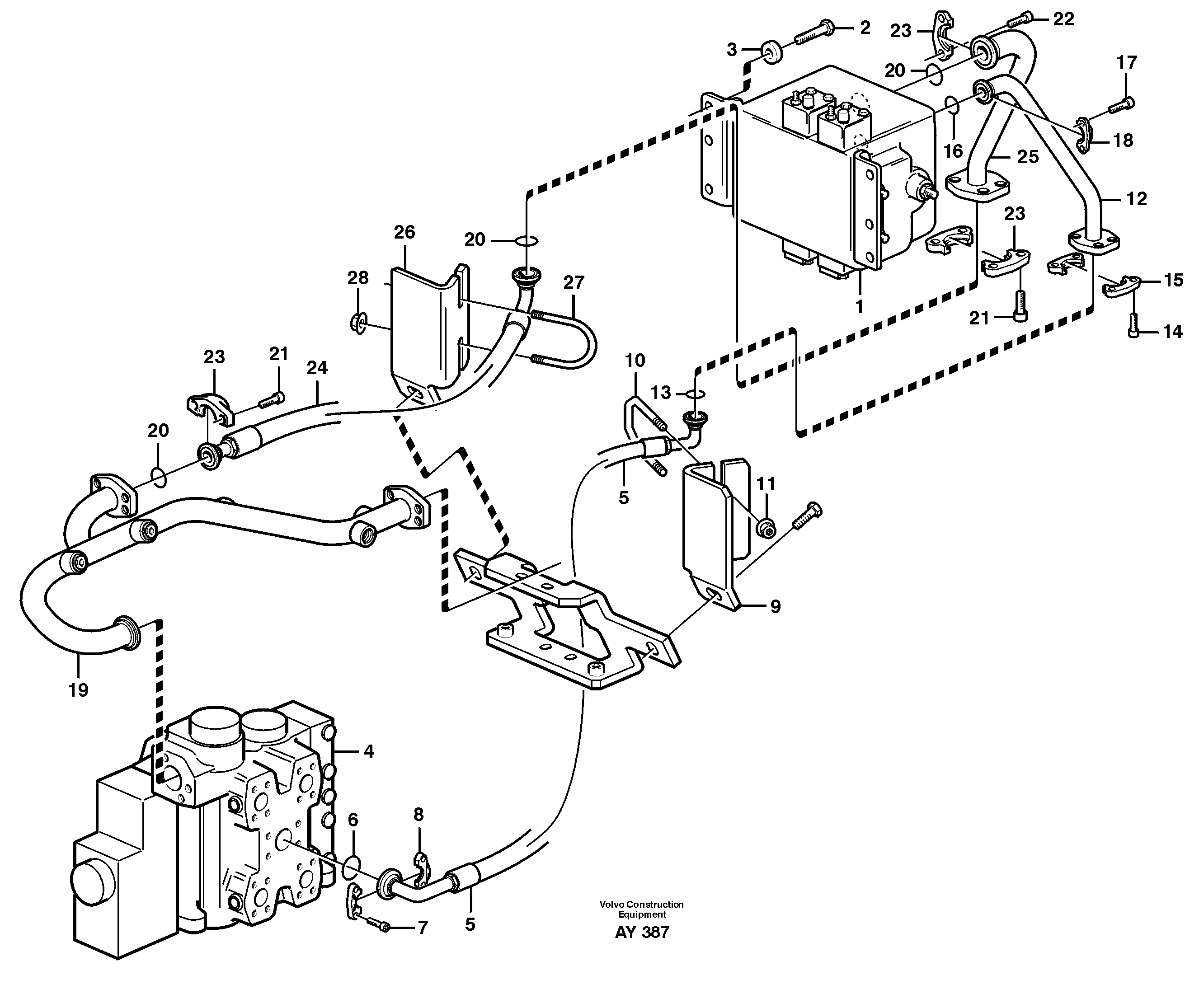 Hydraulic system, 3rd and 4th function. Feed and return lines.  93573 — volvo parts diagram