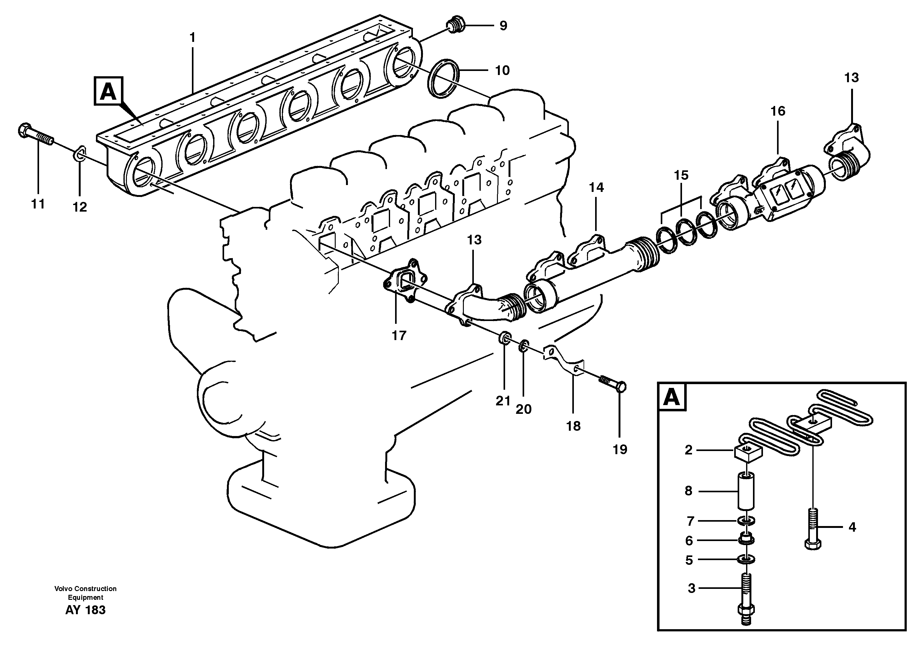 Inlet manifold and exhaust manifold — volvo parts diagram