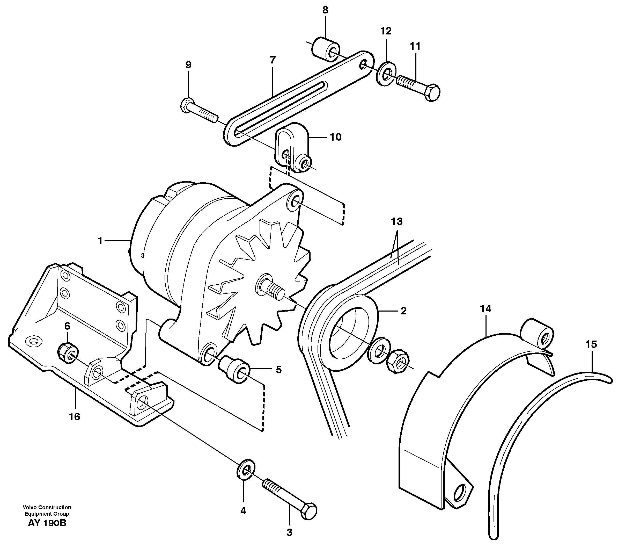 Alternator with assembling details — volvo parts diagram