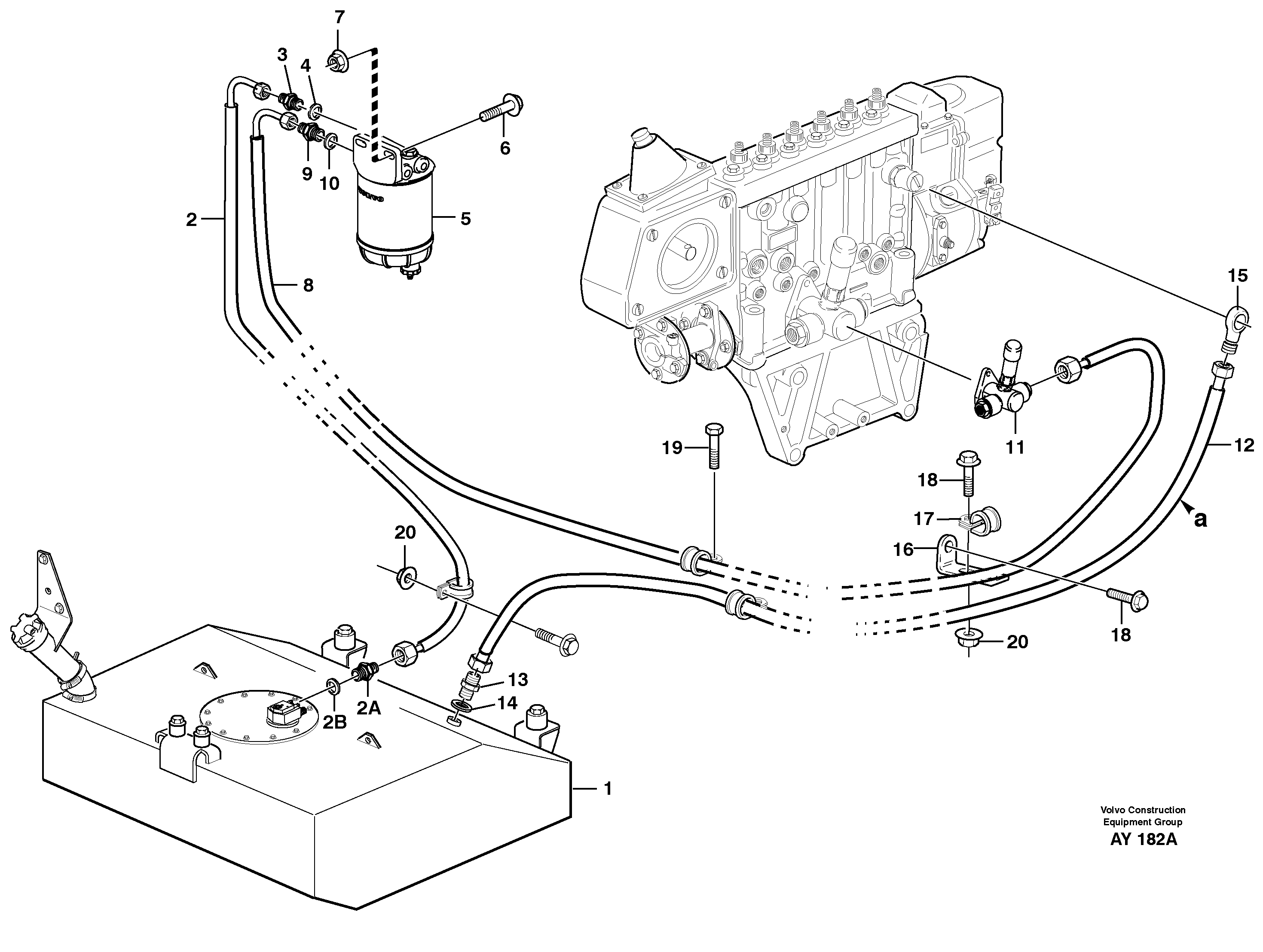 Fuel pipes, fuel tank - injection pump — volvo parts diagram