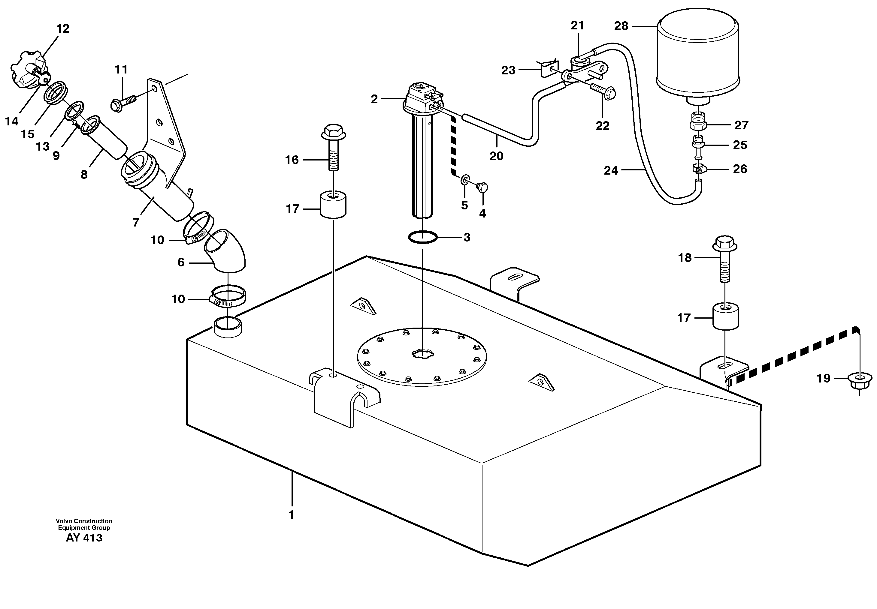Fuel tank with fitting parts  SER NO 1367 - — volvo parts diagram