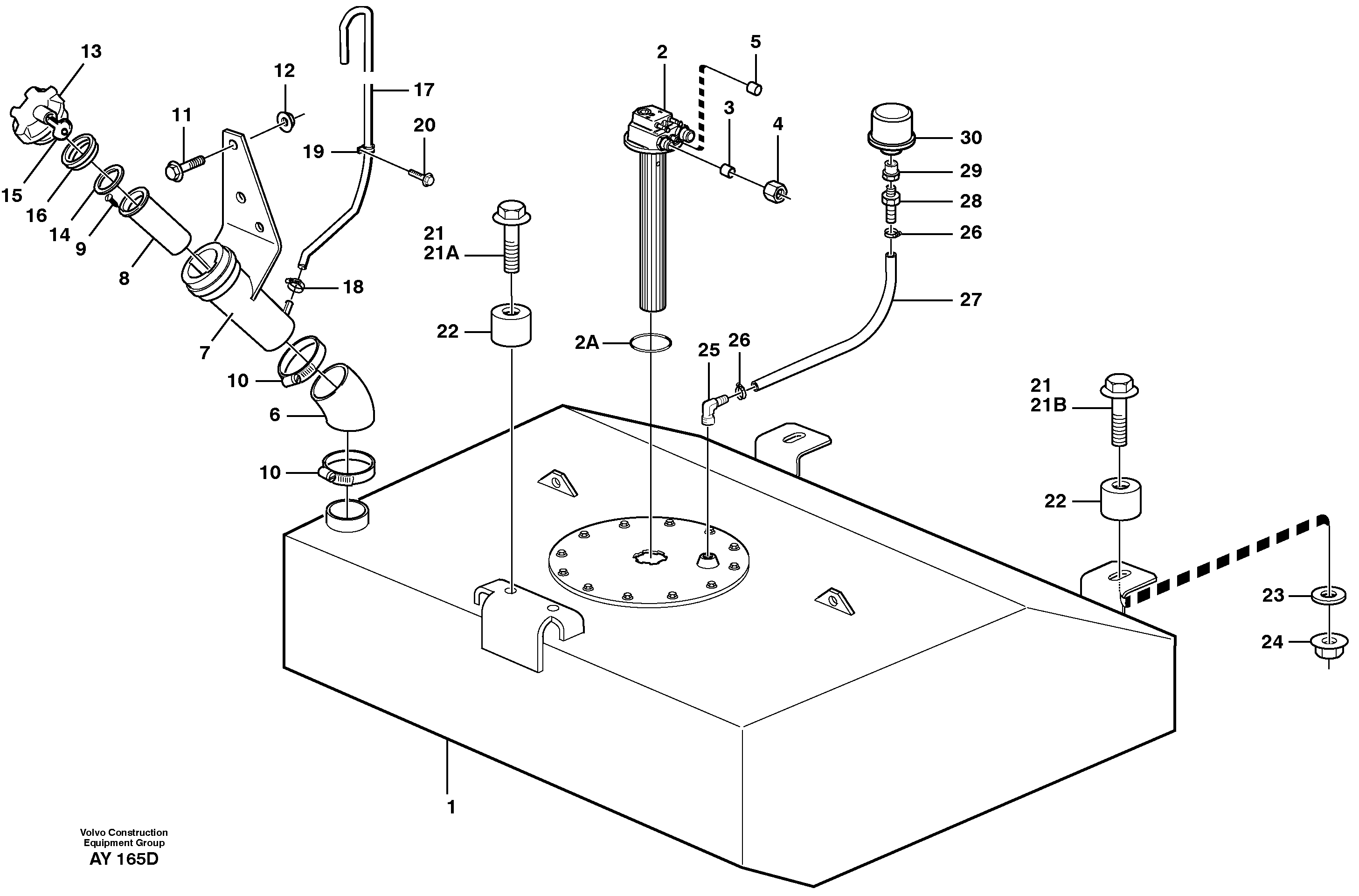 Fuel tank with fitting parts  SER NO - 1366 — volvo parts diagram
