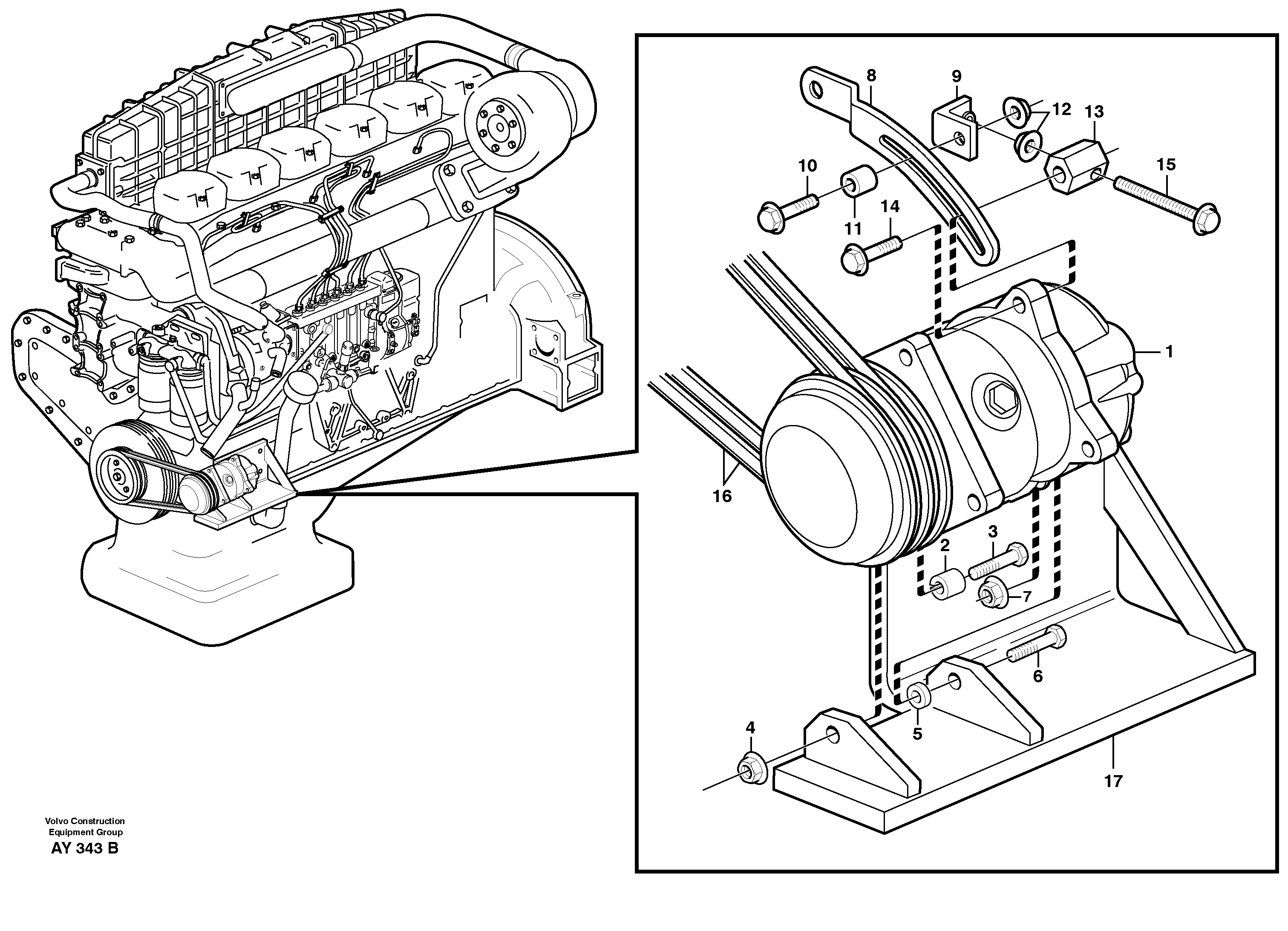 Compressor for cooling agent R134a with fitting parts.  93584 — volvo parts diagram