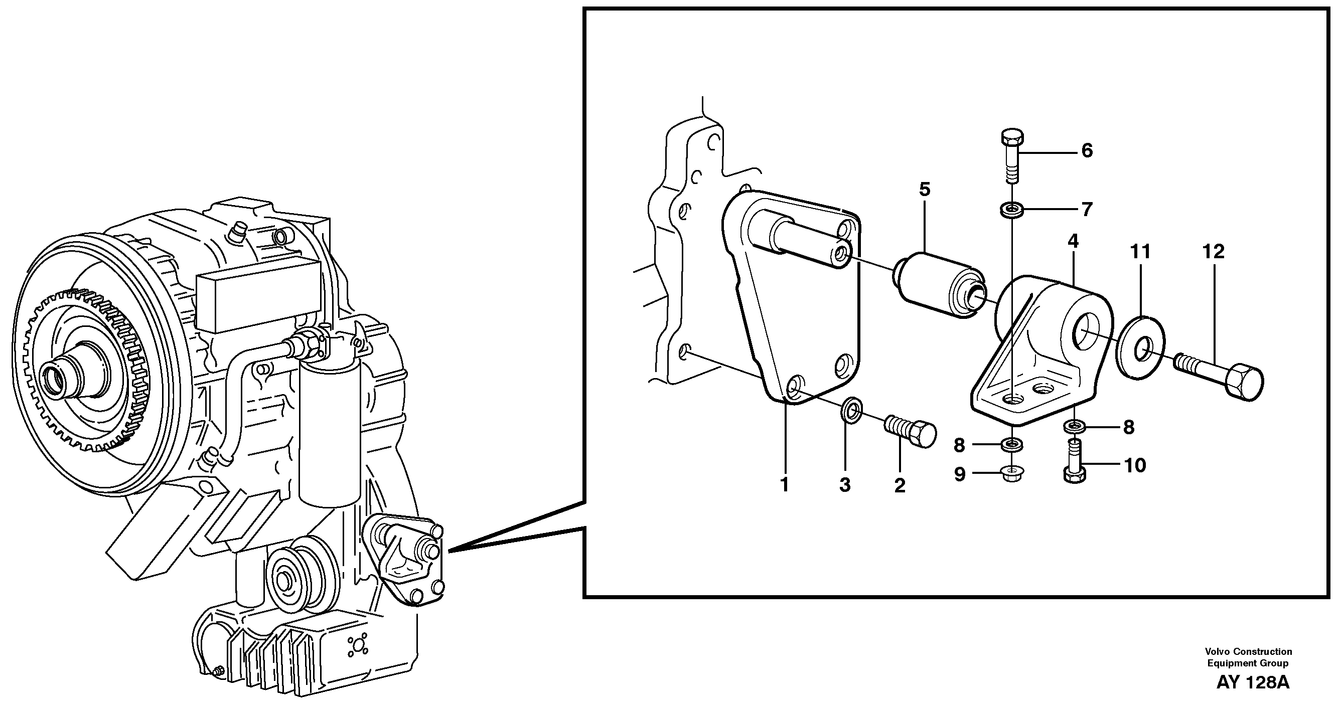 Gear box housing with fitting parts — volvo parts diagram