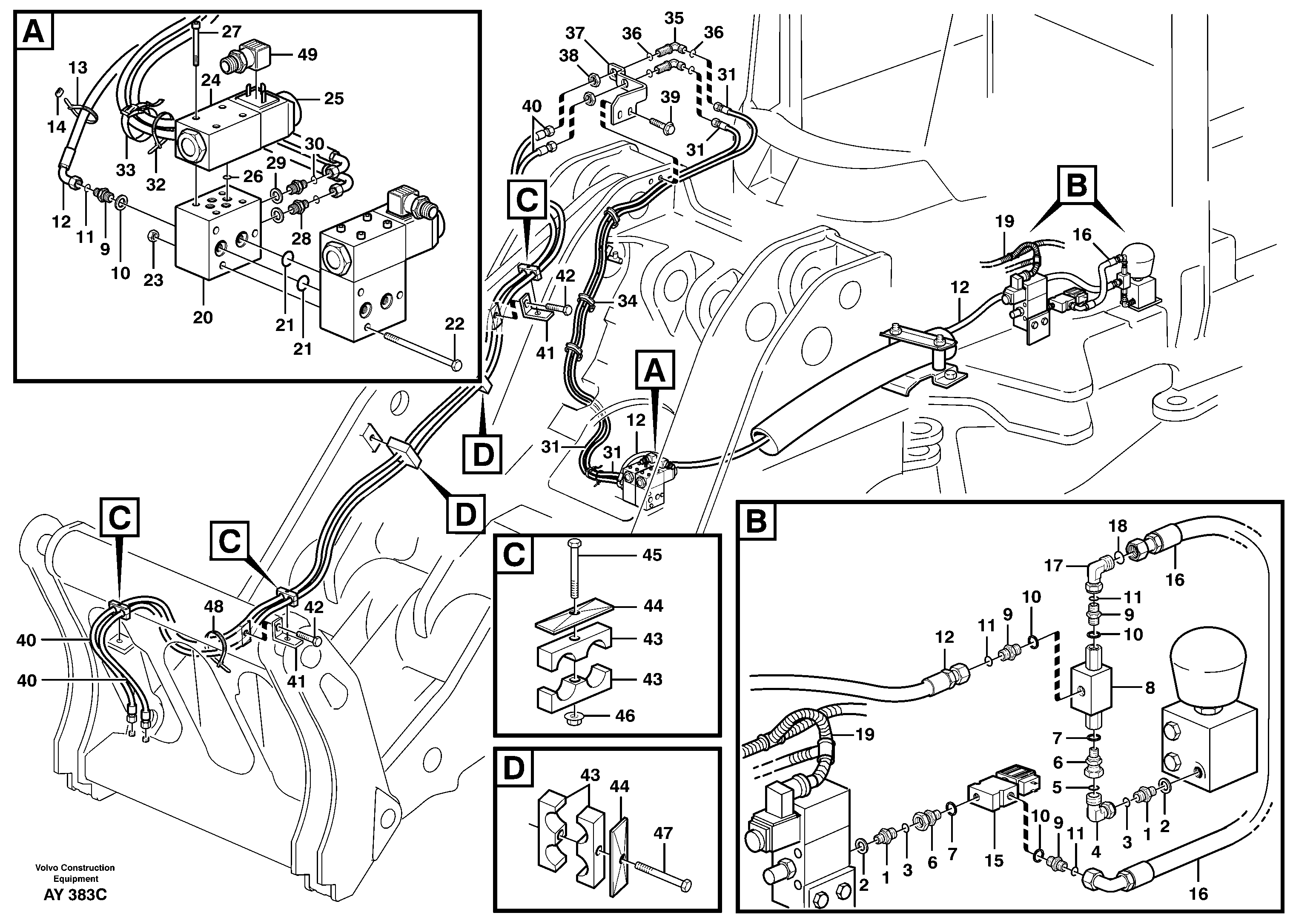 Hydraulic system, attachment bracket.  93695, 80172 — volvo parts diagram