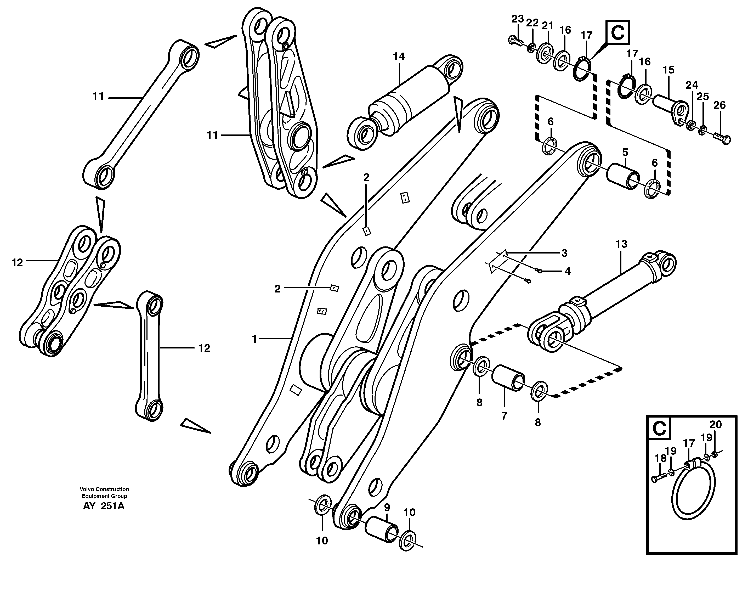Lifting frame work with assembly parts — volvo parts diagram