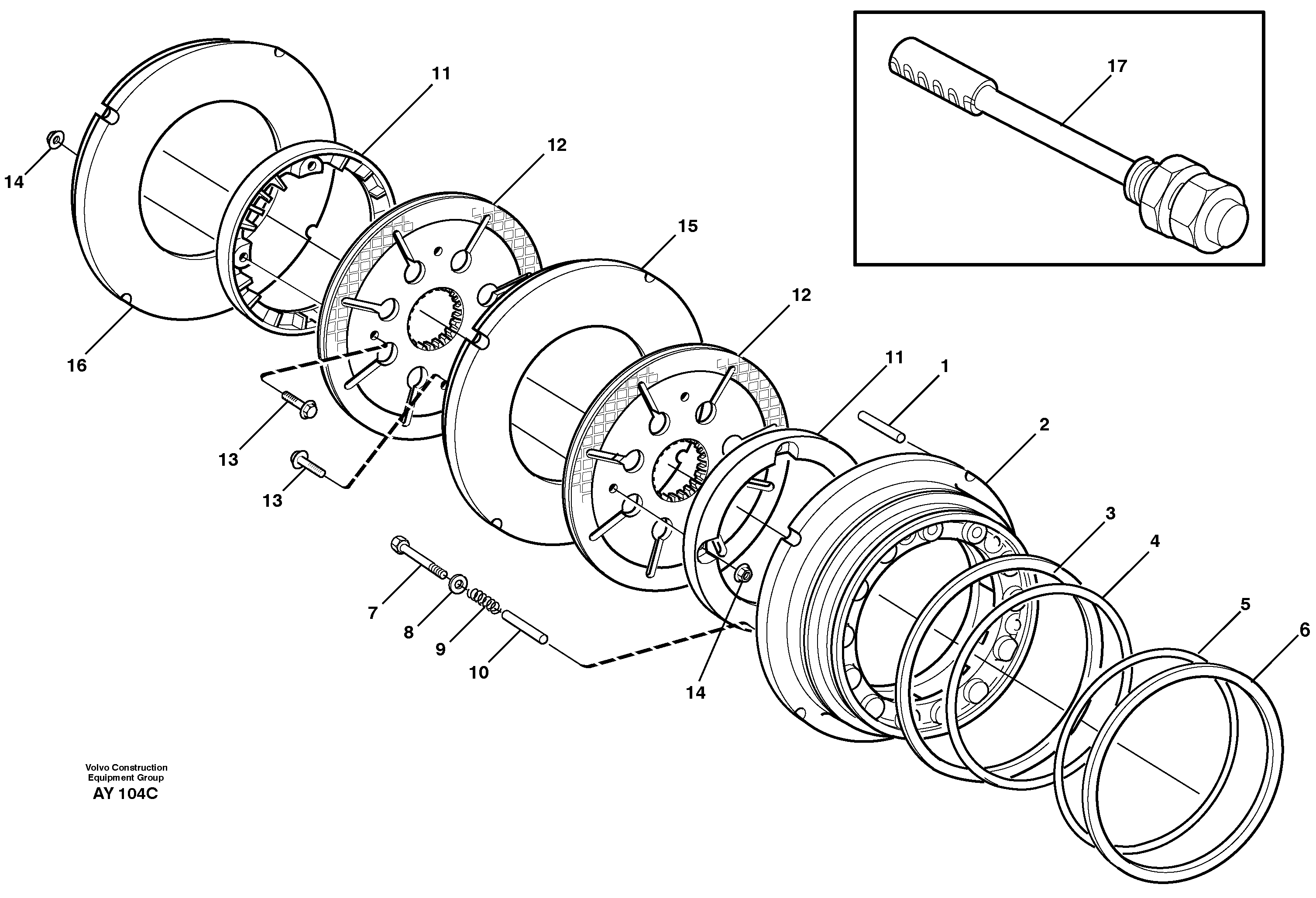 Multi-disc brake, front. AWB 50, 23876 — volvo parts diagram