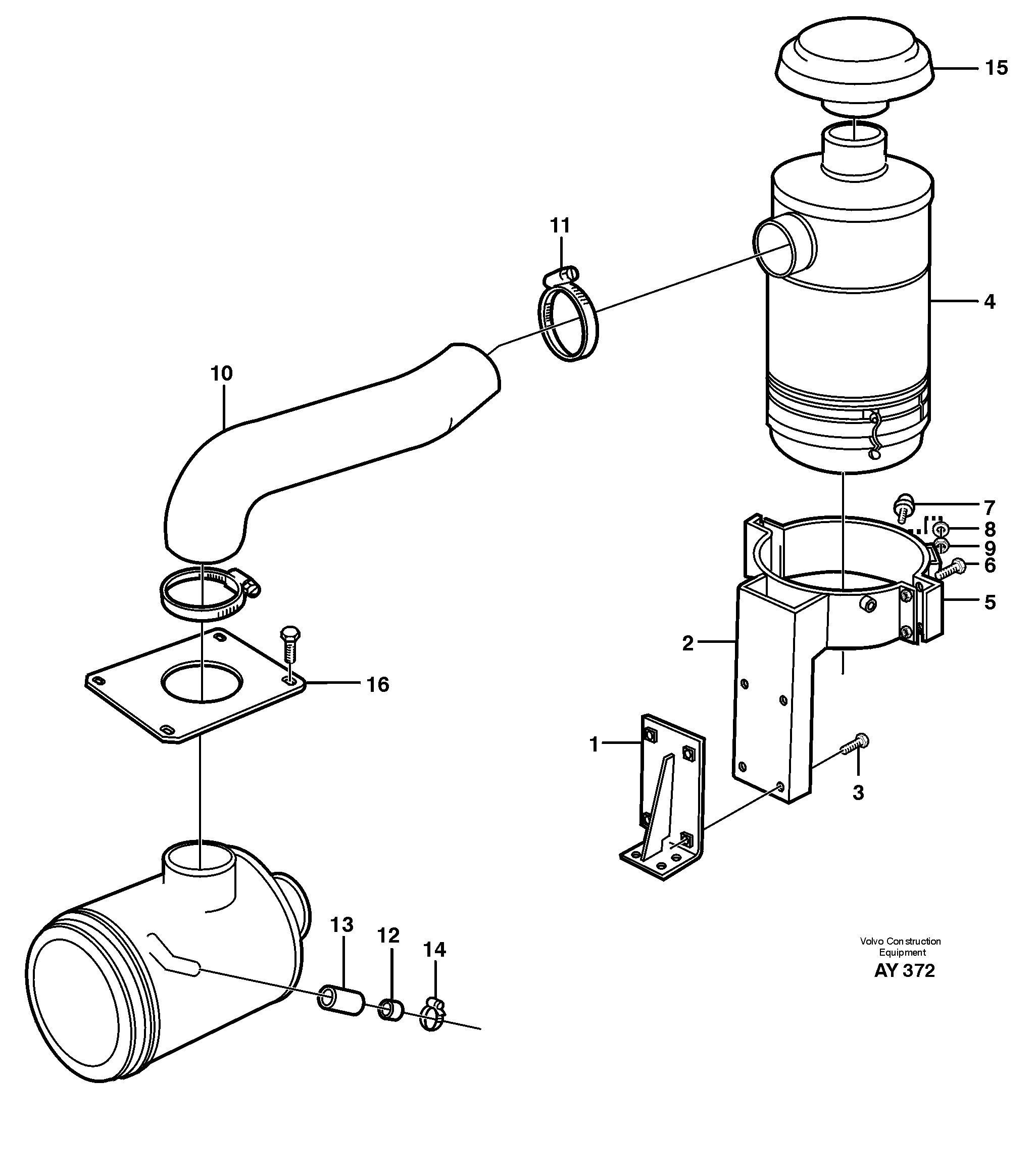Oil bath air filter with fitting parts. 80056 — volvo parts diagram