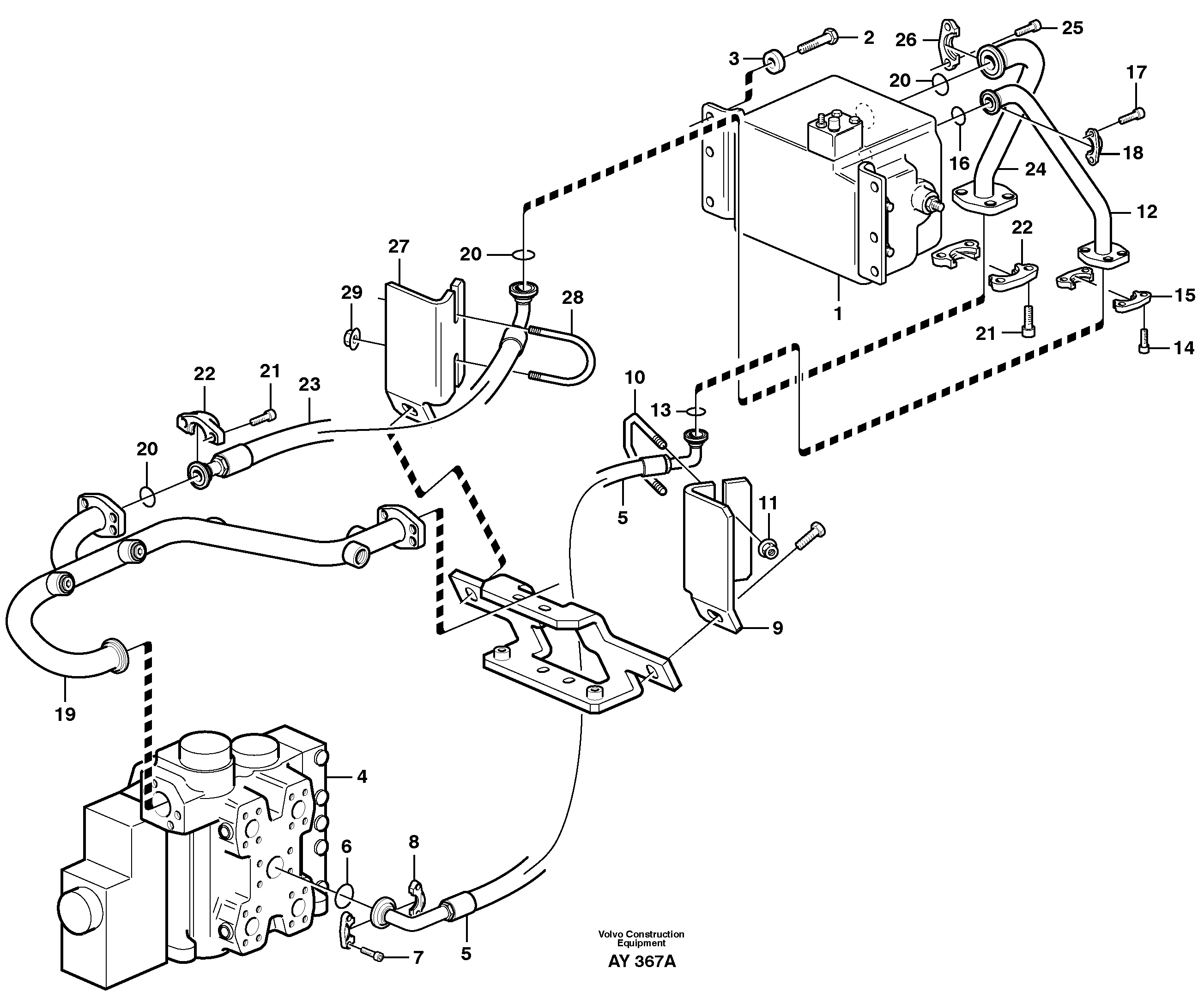 Hydraulic system, feed and return lines 3rd function.  93569 — volvo parts diagram
