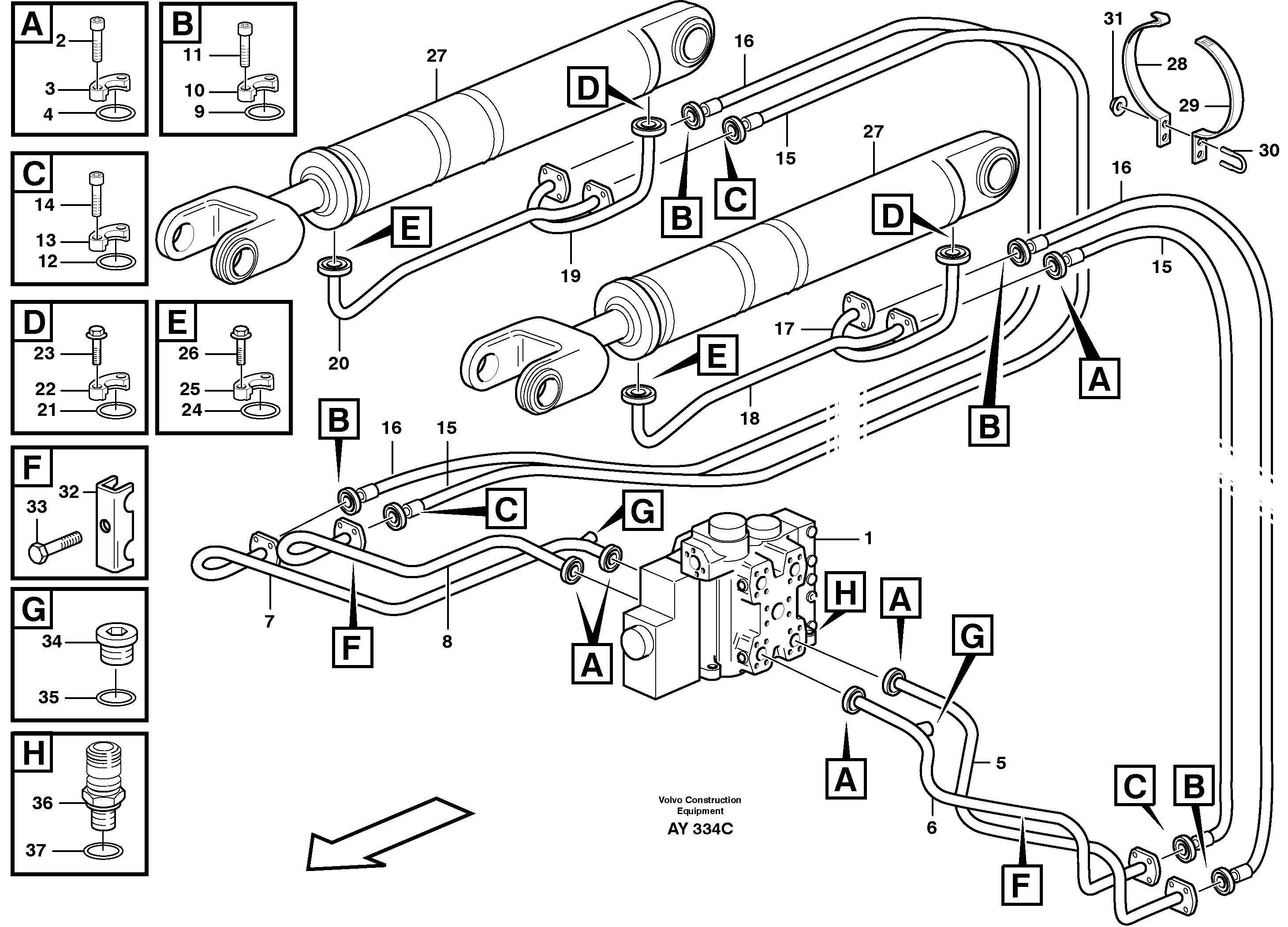 Hydraulic system, lift function — volvo parts diagram
