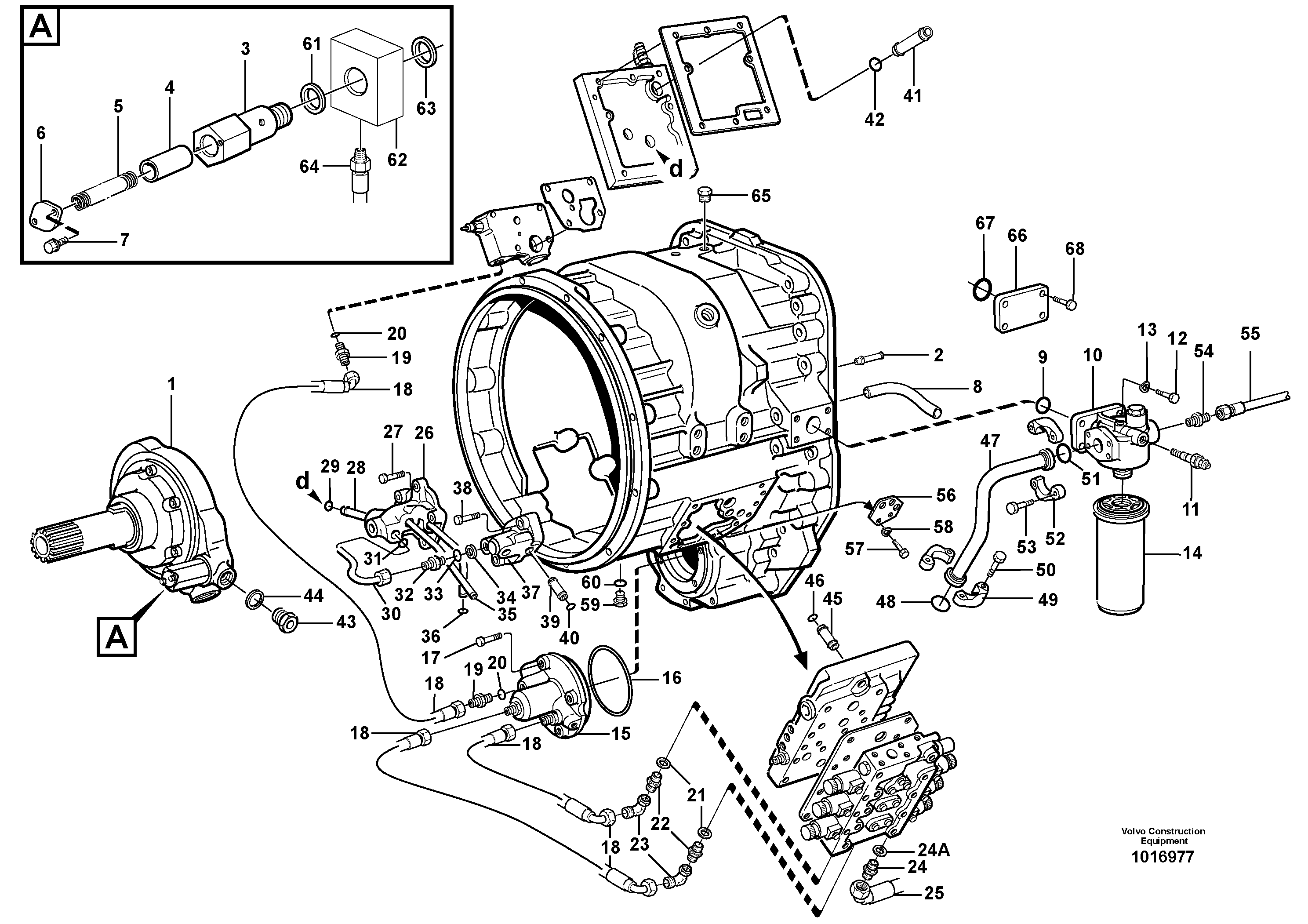 Oil distributor, tube and filter.  22503 — volvo parts diagram