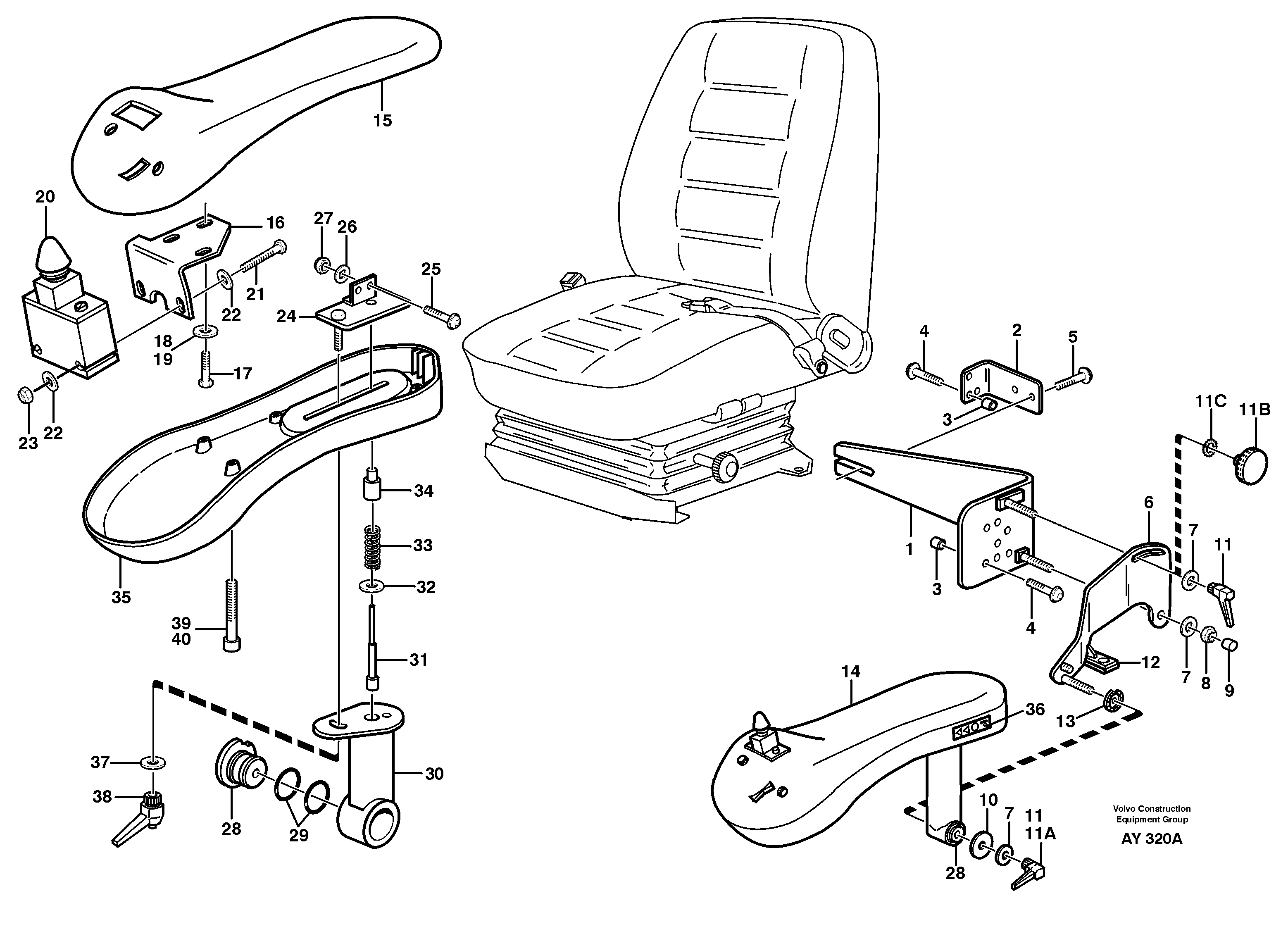 CDC - steering. Arm rest with fitting parts. 93580 — volvo parts diagram