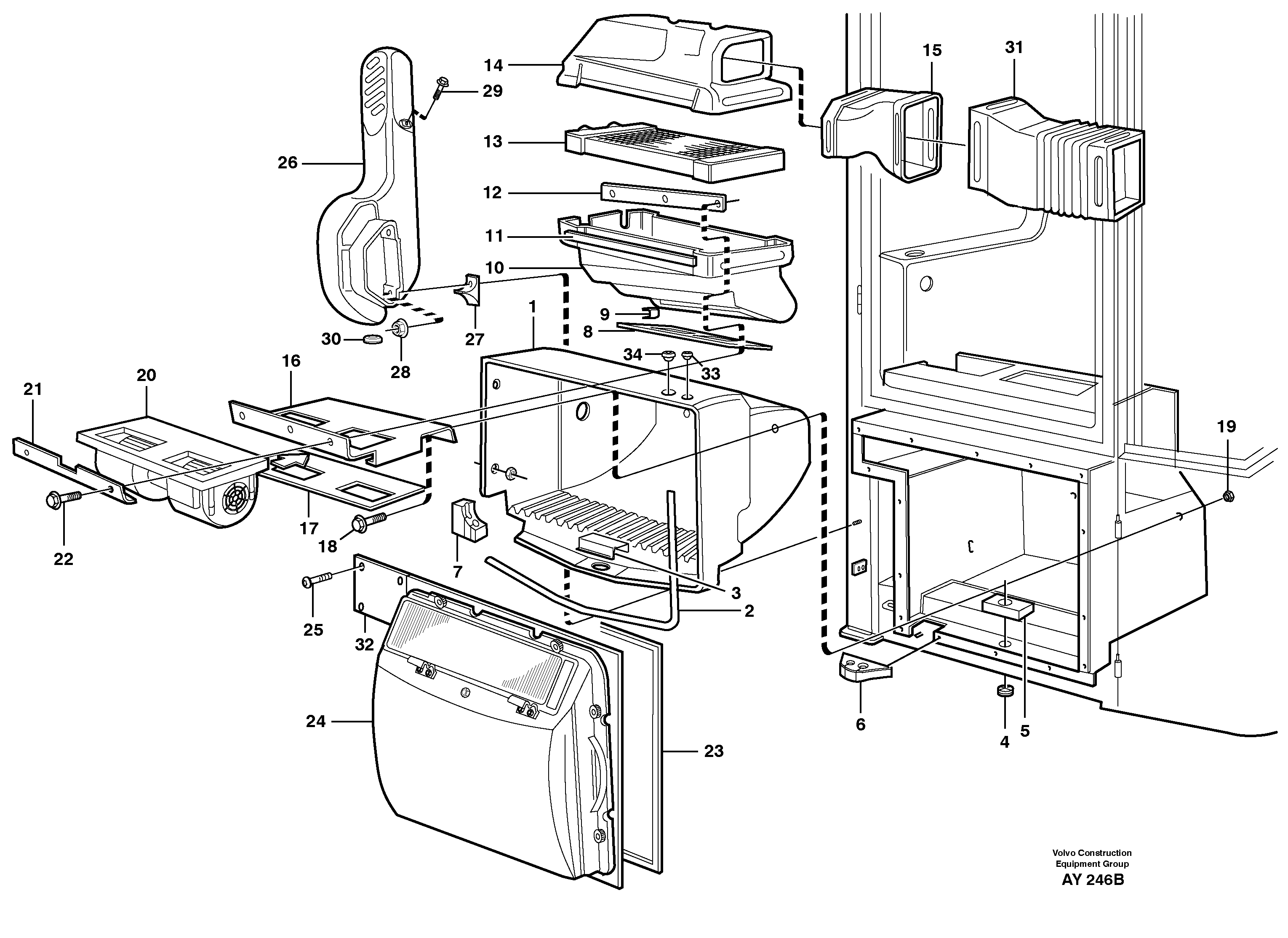 Fresh air inlet, air filter and fan housing. — volvo parts diagram