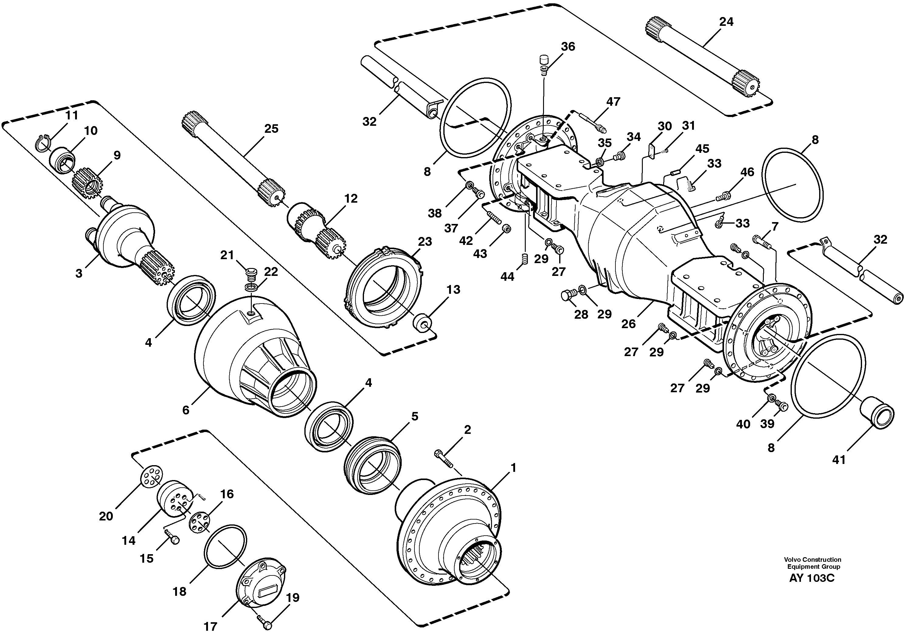 Planet shaft, front AWB 50, 23876 — volvo parts diagram