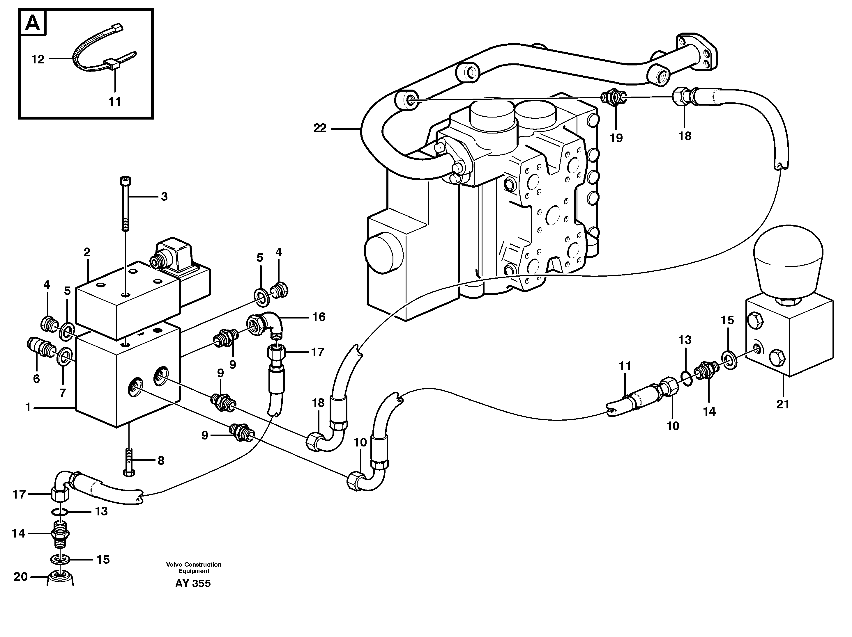 Differential lock, hydraulic line. — volvo parts diagram
