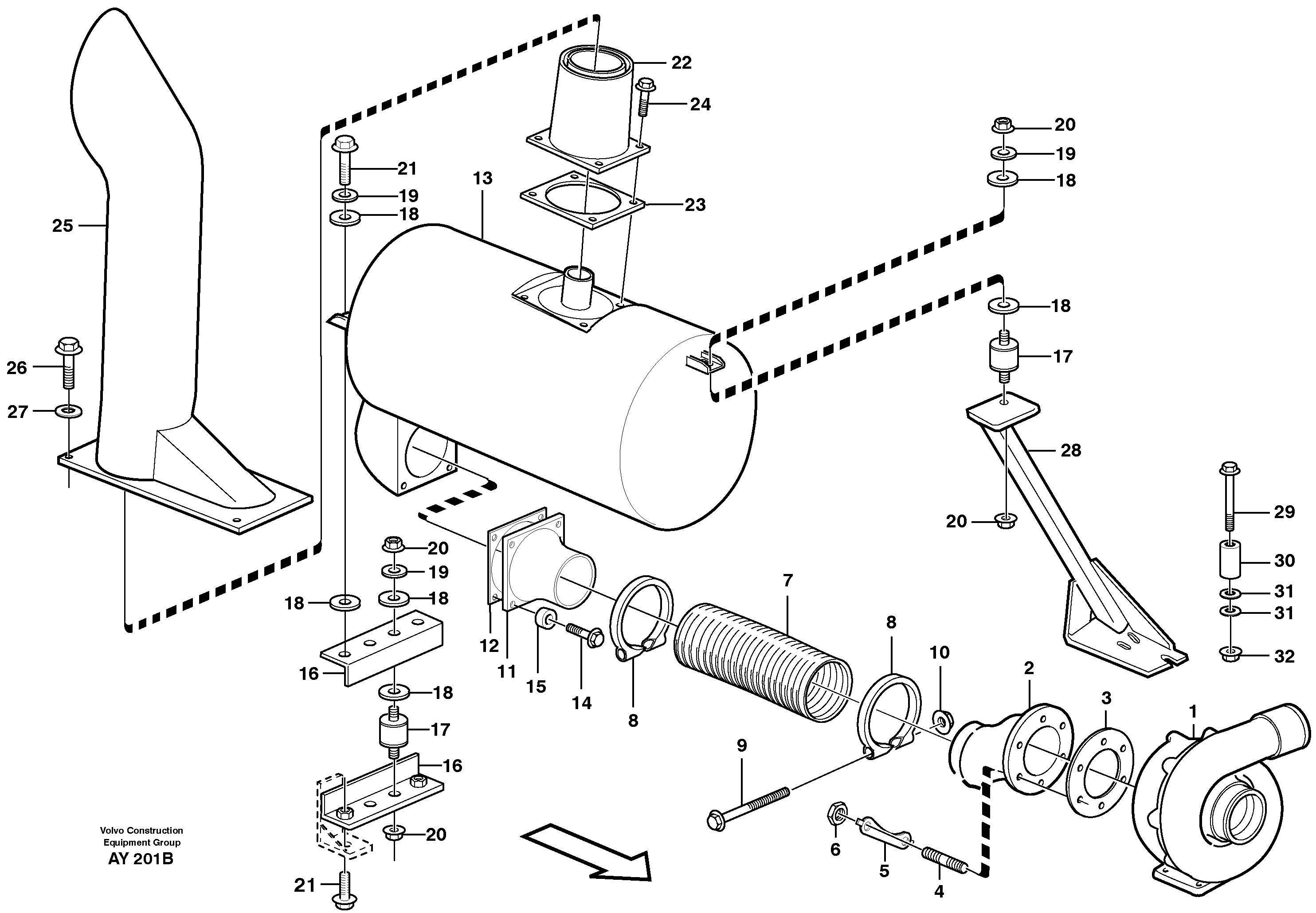 Exhaust system, silencer — volvo parts diagram