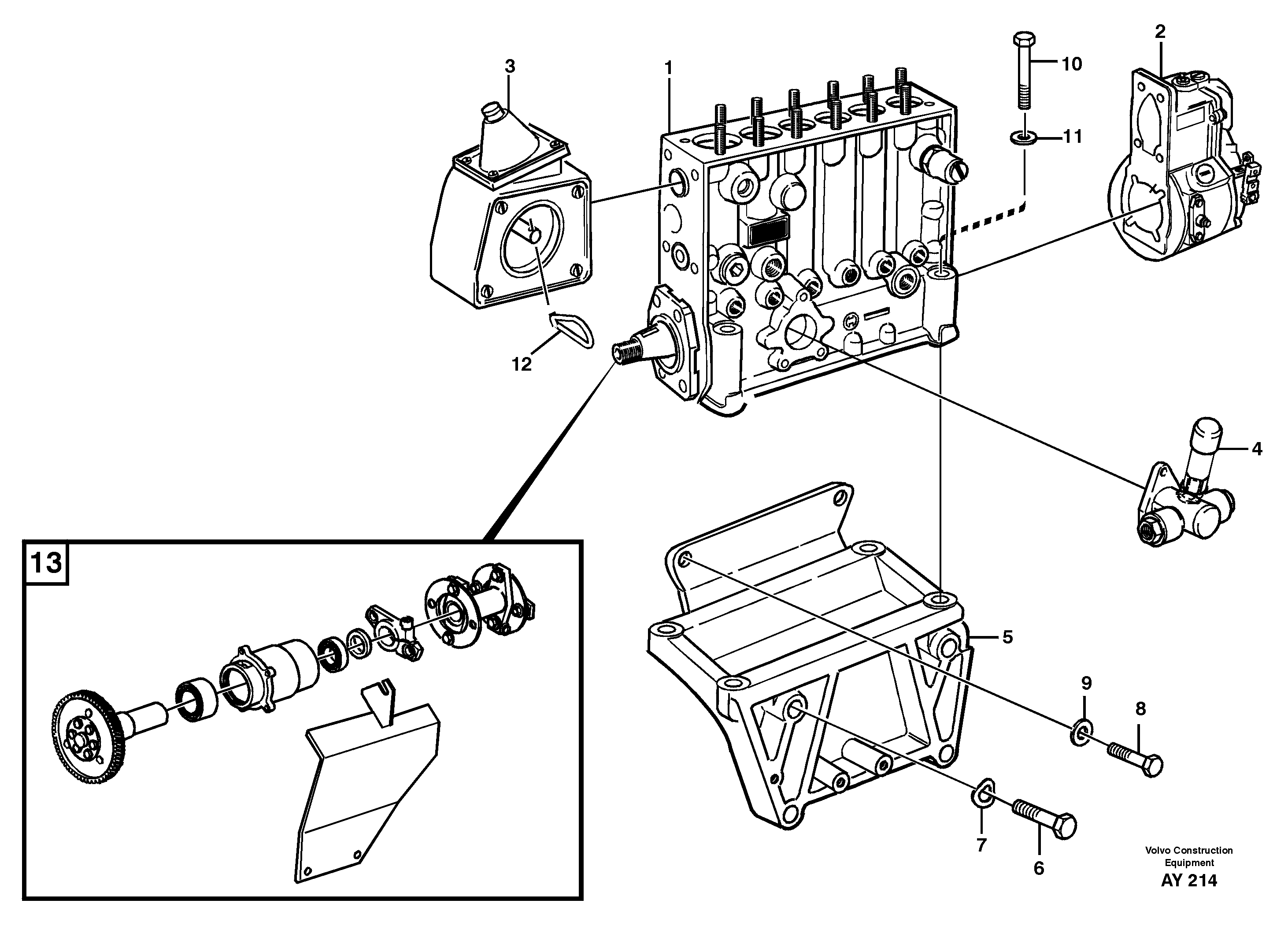 Fuel injection pump with fitting parts — volvo parts diagram