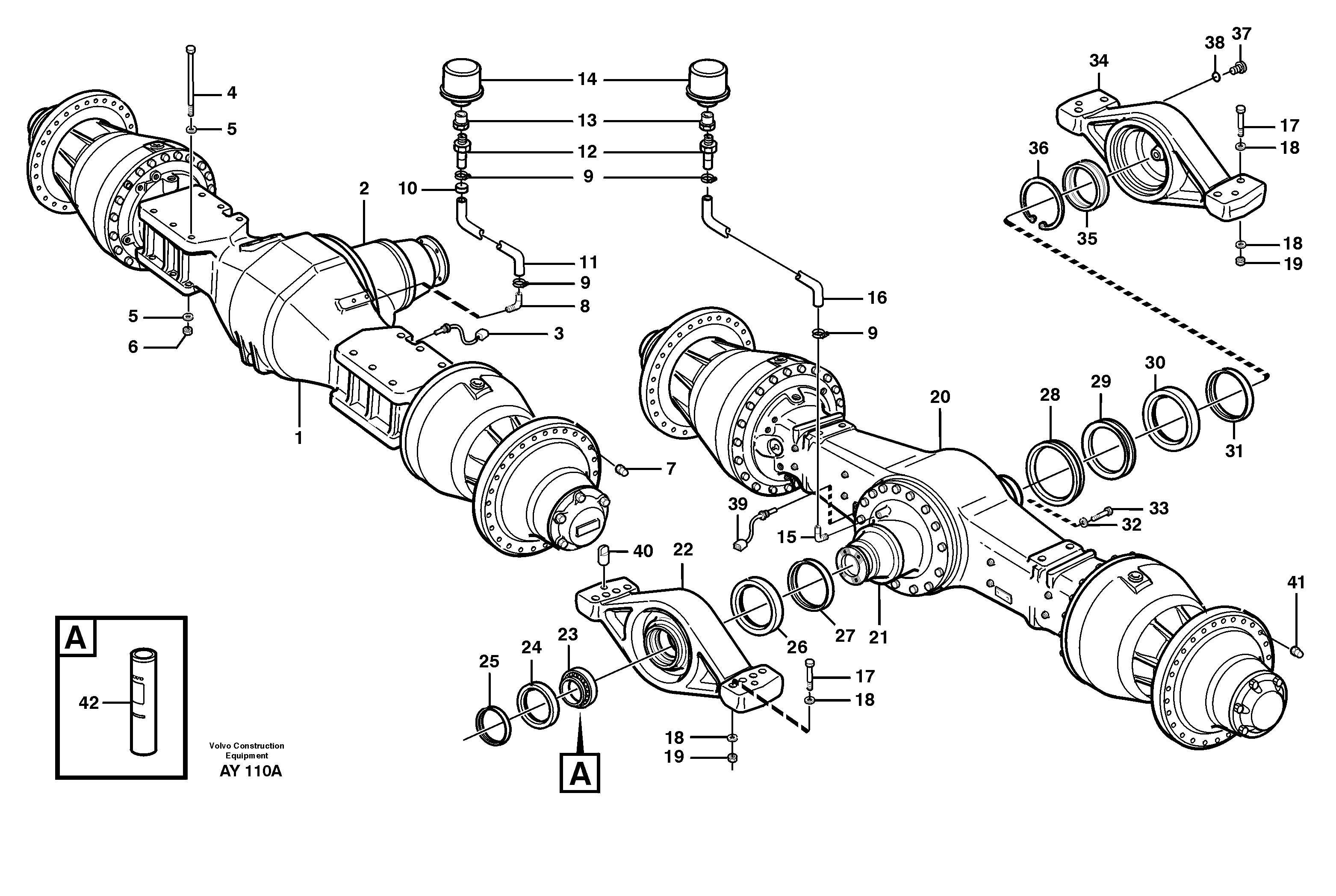 Planet shafts with fitting parts 23876, 23877 — volvo parts diagram