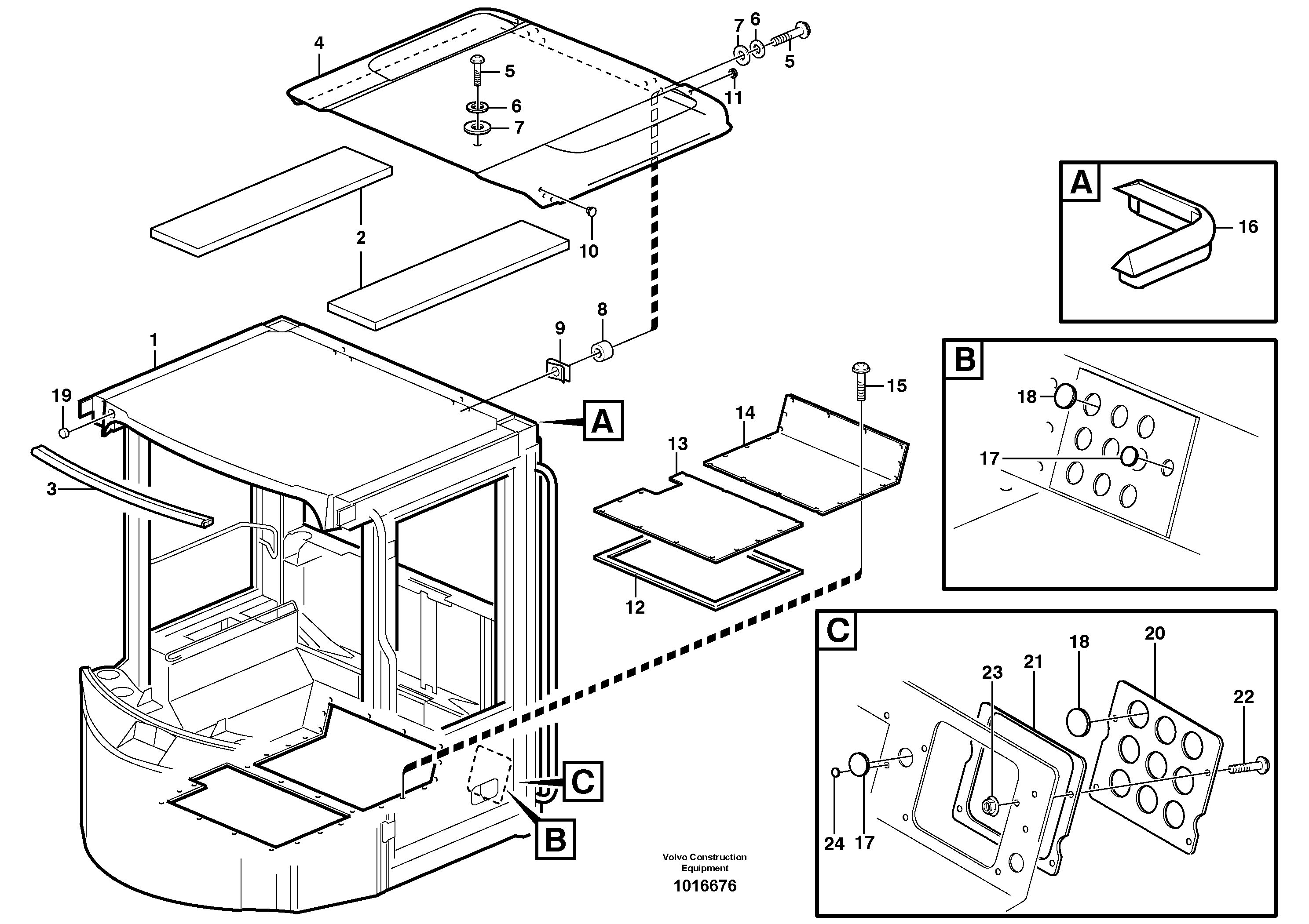 Cab body: roof and floor panel. — volvo parts diagram