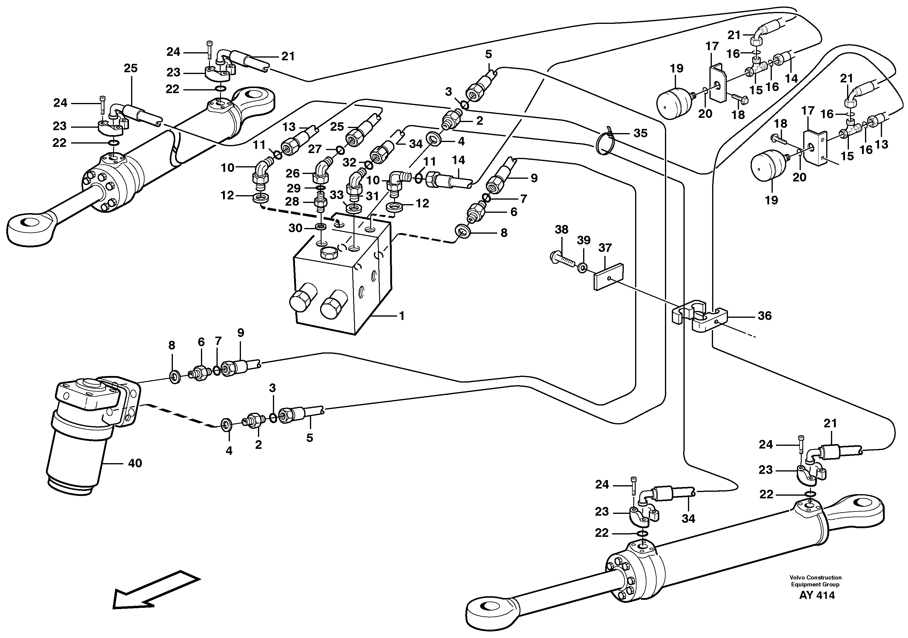 Steering system: hoses, shift valve - steering cylinder.  SER NO 1626 - — volvo parts diagram