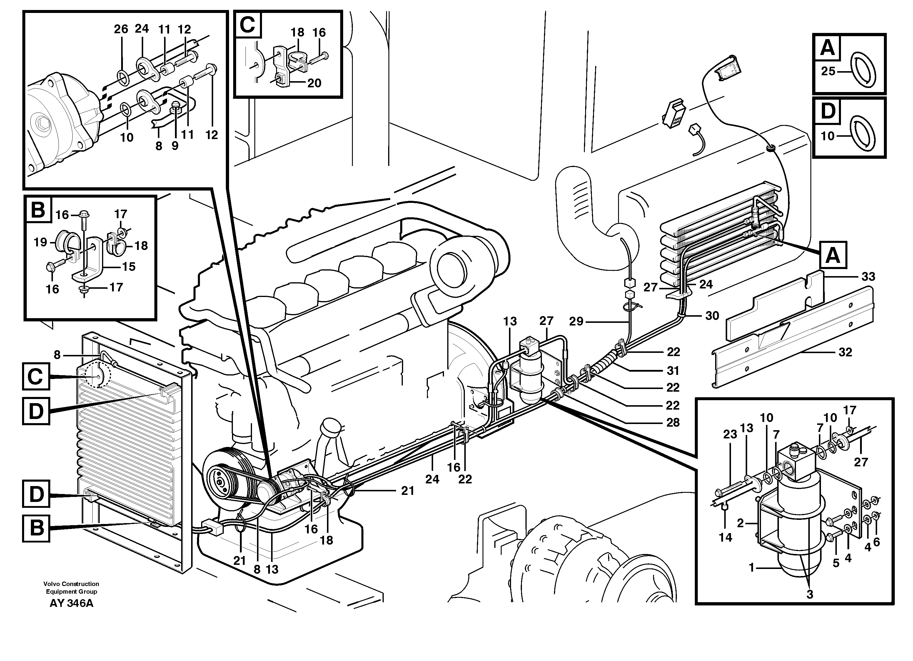 Assembly of hose: evaparator, receiver drier and condenser.  93584 — volvo parts diagram