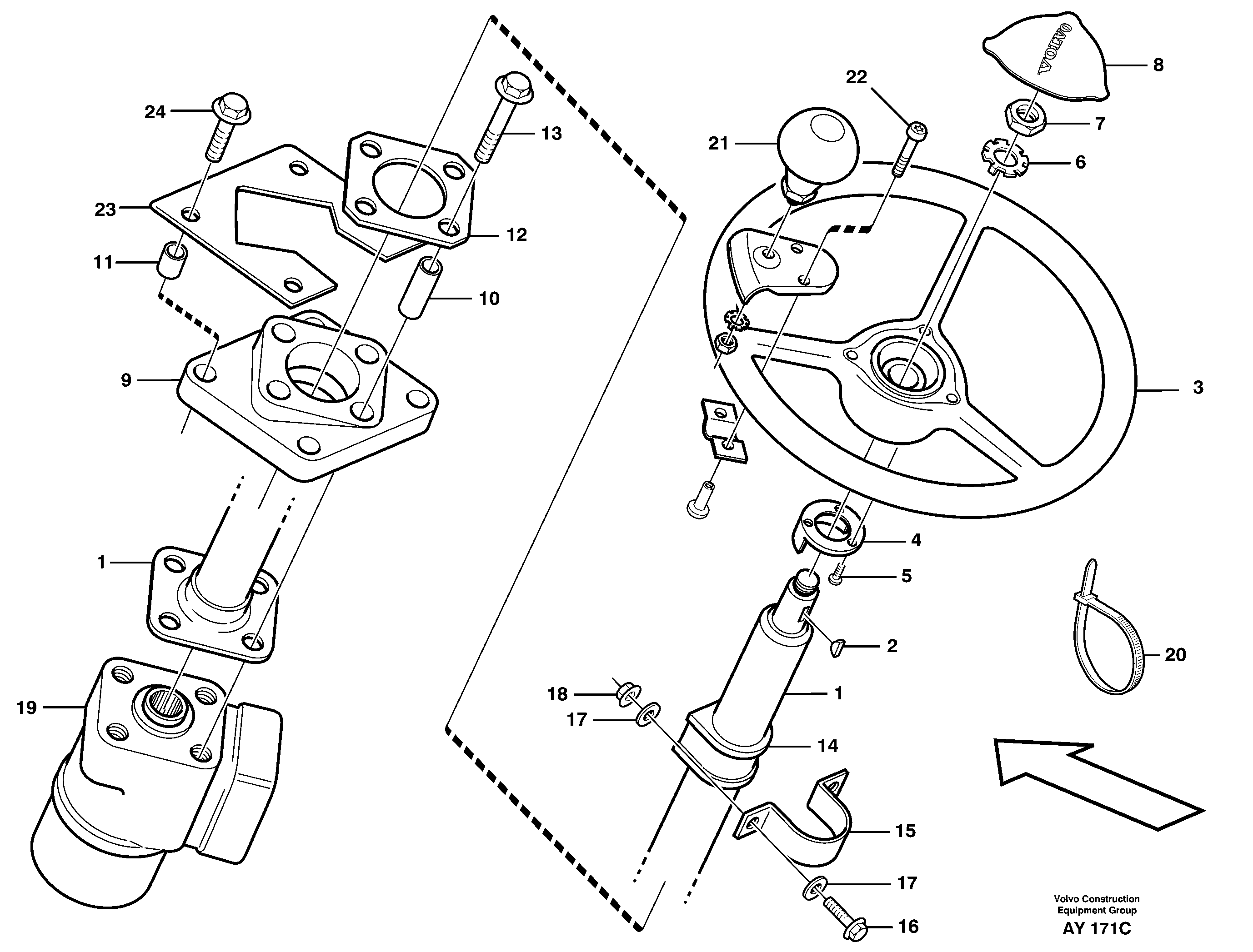 Steering column with fitting parts — volvo parts diagram