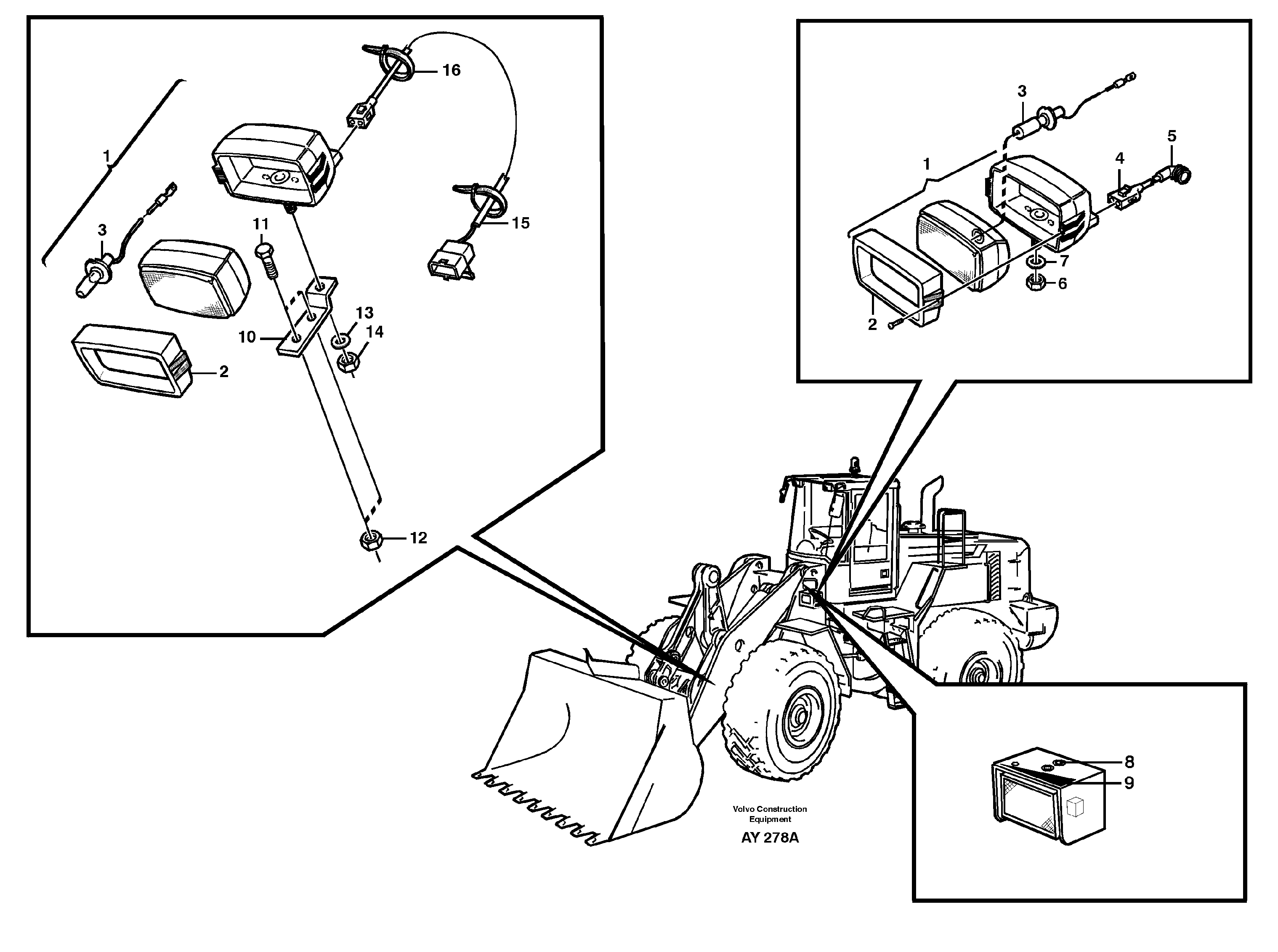 Work lights, front — volvo parts diagram